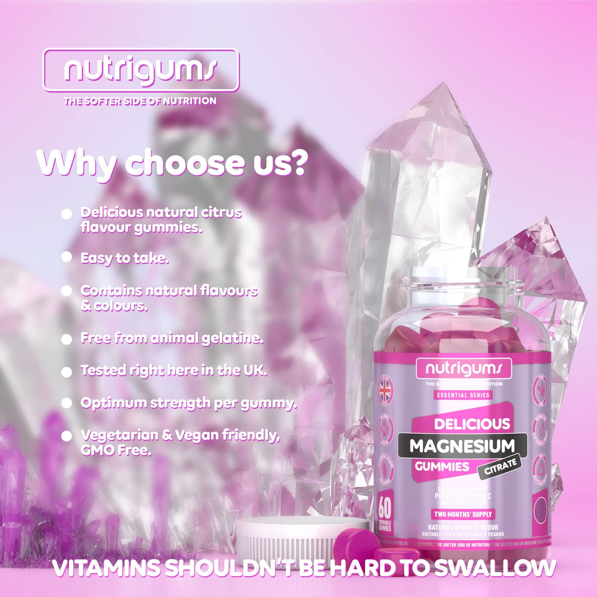 Magnesium Citrate 1250mg & Vitamin C Gummy | Mixed Berry Flavour | 60 Vegan Gummies Nutrigums