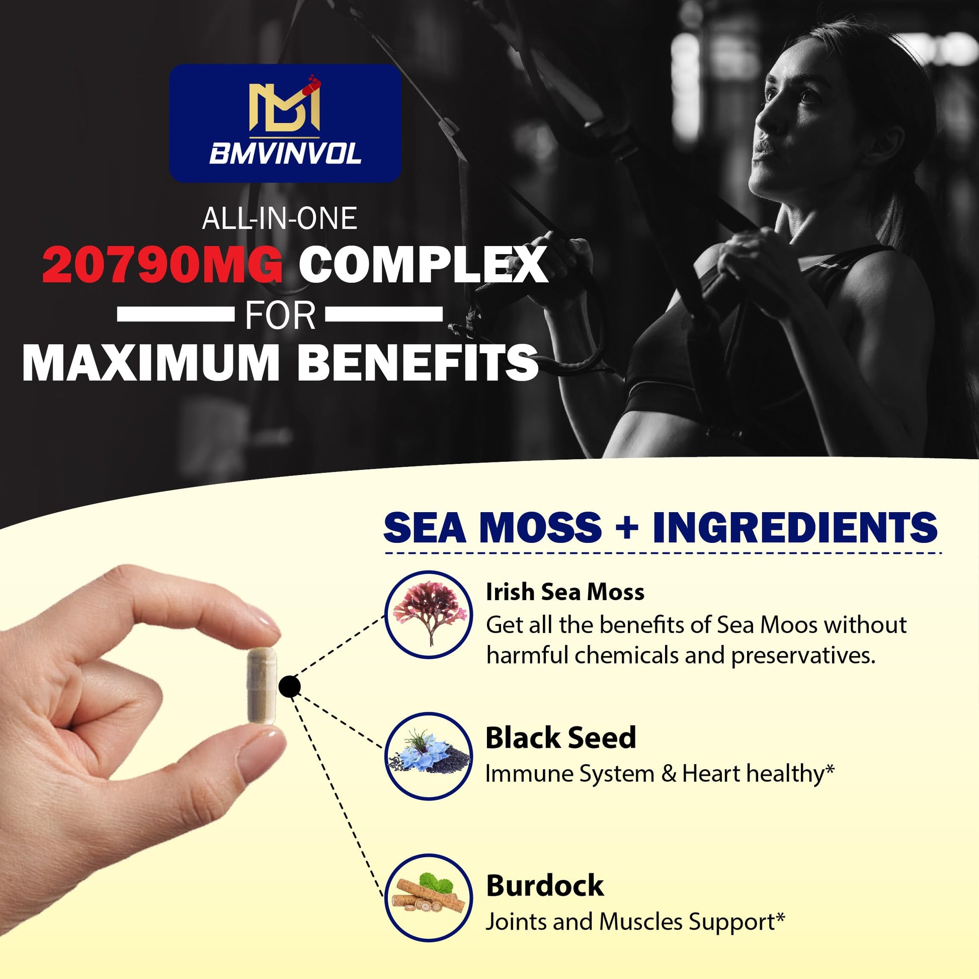 BMVINVOL 100 Capsules - Sea Moss Capsules 20790mg with Bladderwrack, Burdock BMVINVOL