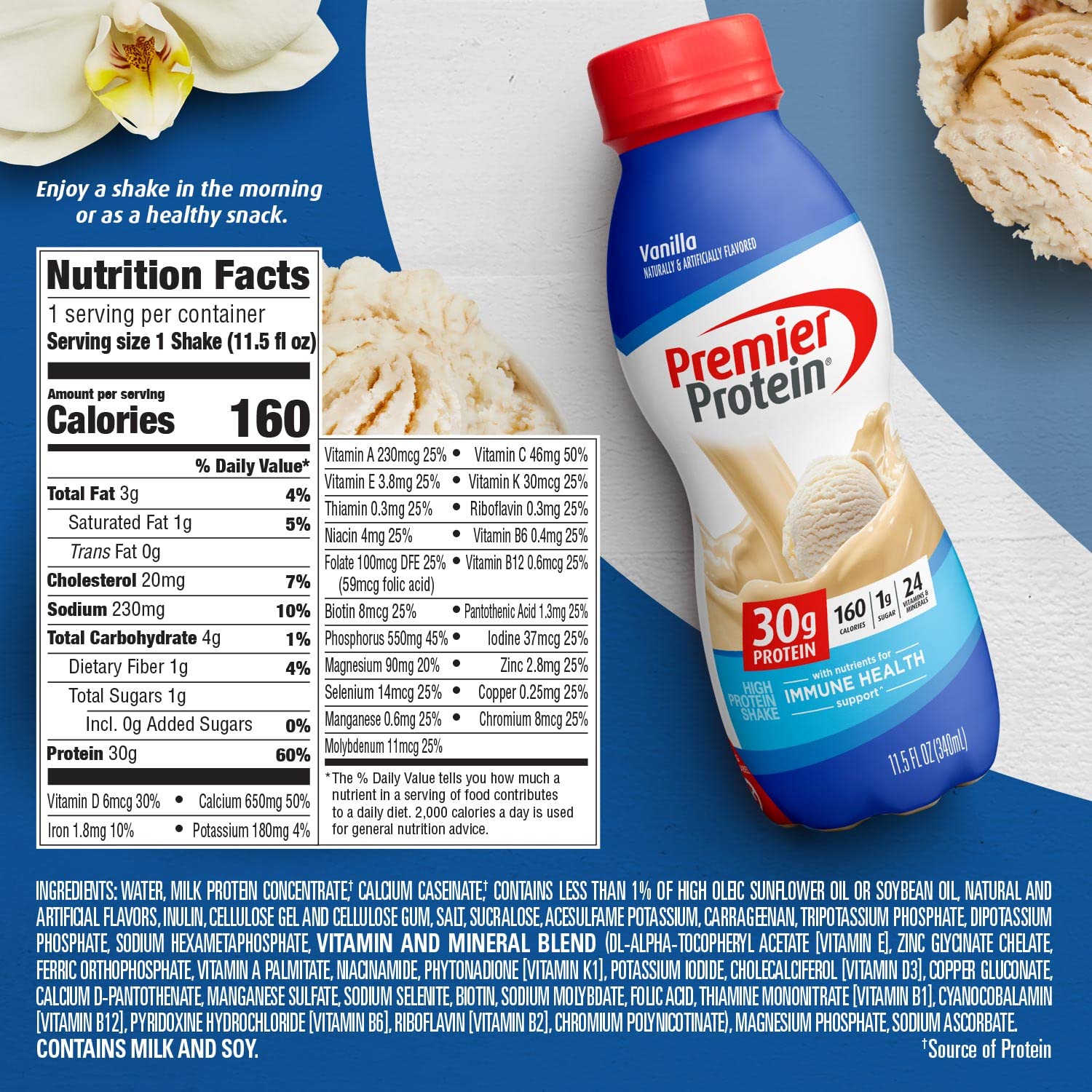 Premier Protein Shake Bottle, Vanilla, Liquid, Powder, keto, 30g Protein, 1g Sugar Premier Protein