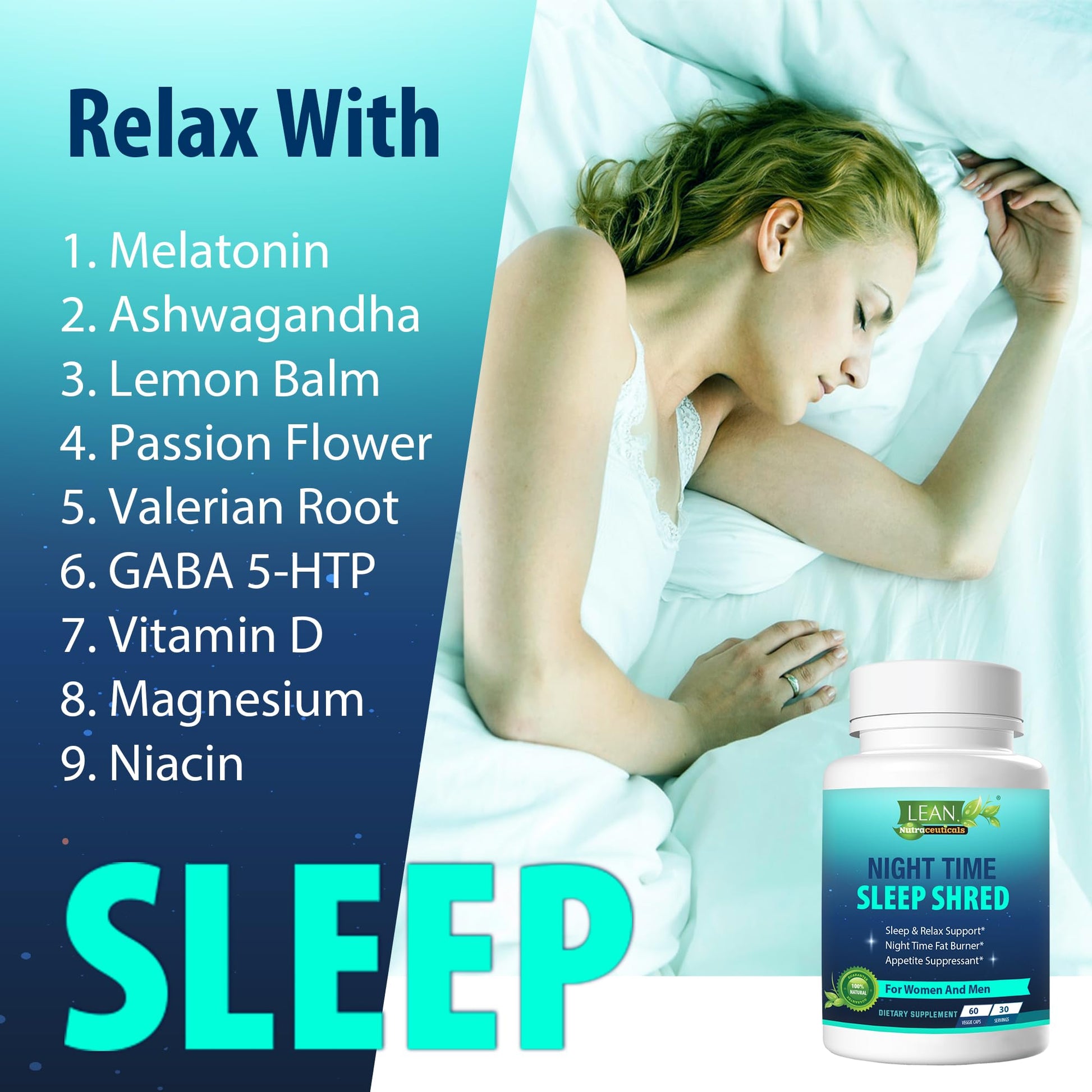 Night Time Sleep Shred Fast Fat Burner, Weight Loss Aid Pill, Appetite Suppressant Carb LEAN Nutraceuticals