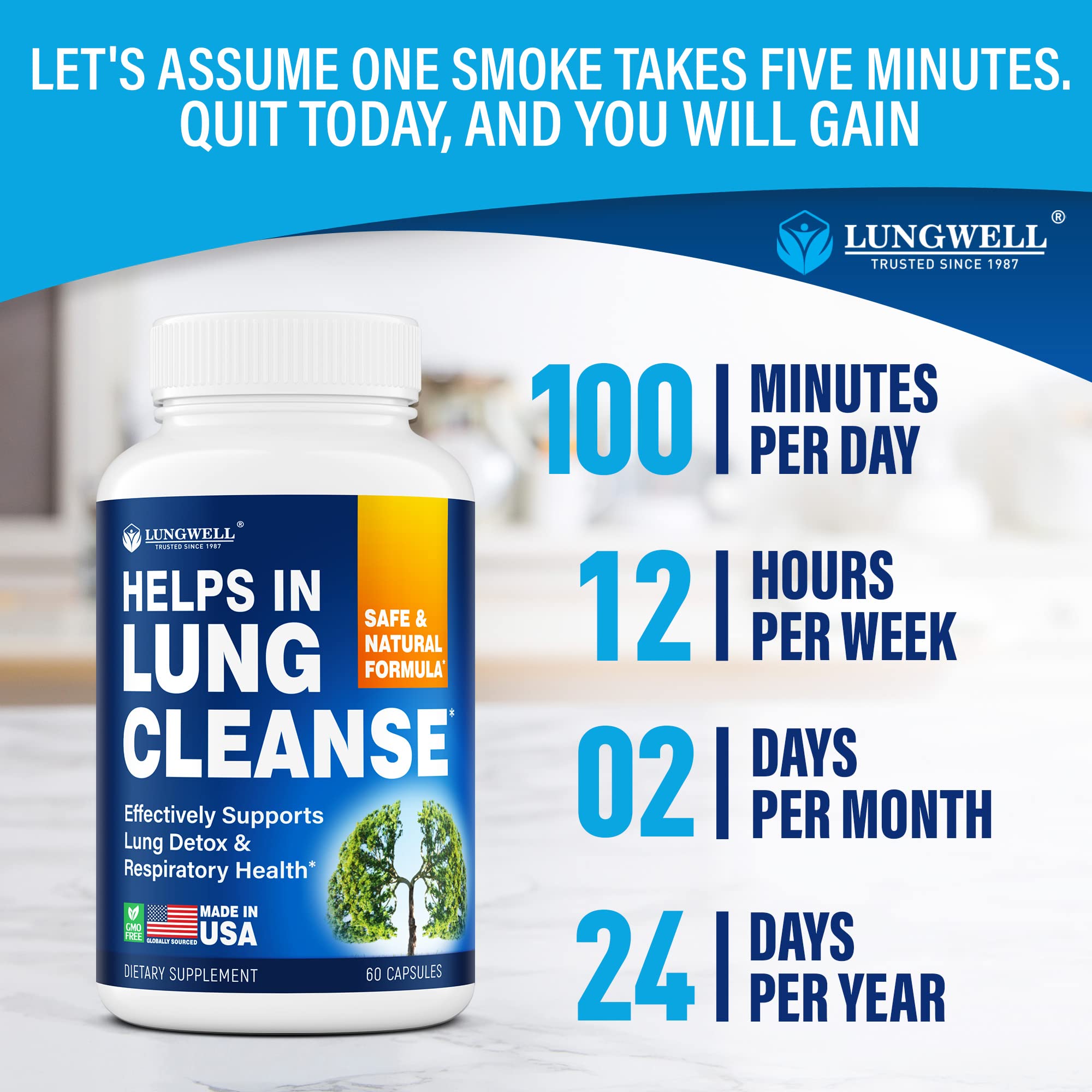LUNGWELL Quit Smoking Aid - Made in USA - Helps to Clear Lungs & Stop