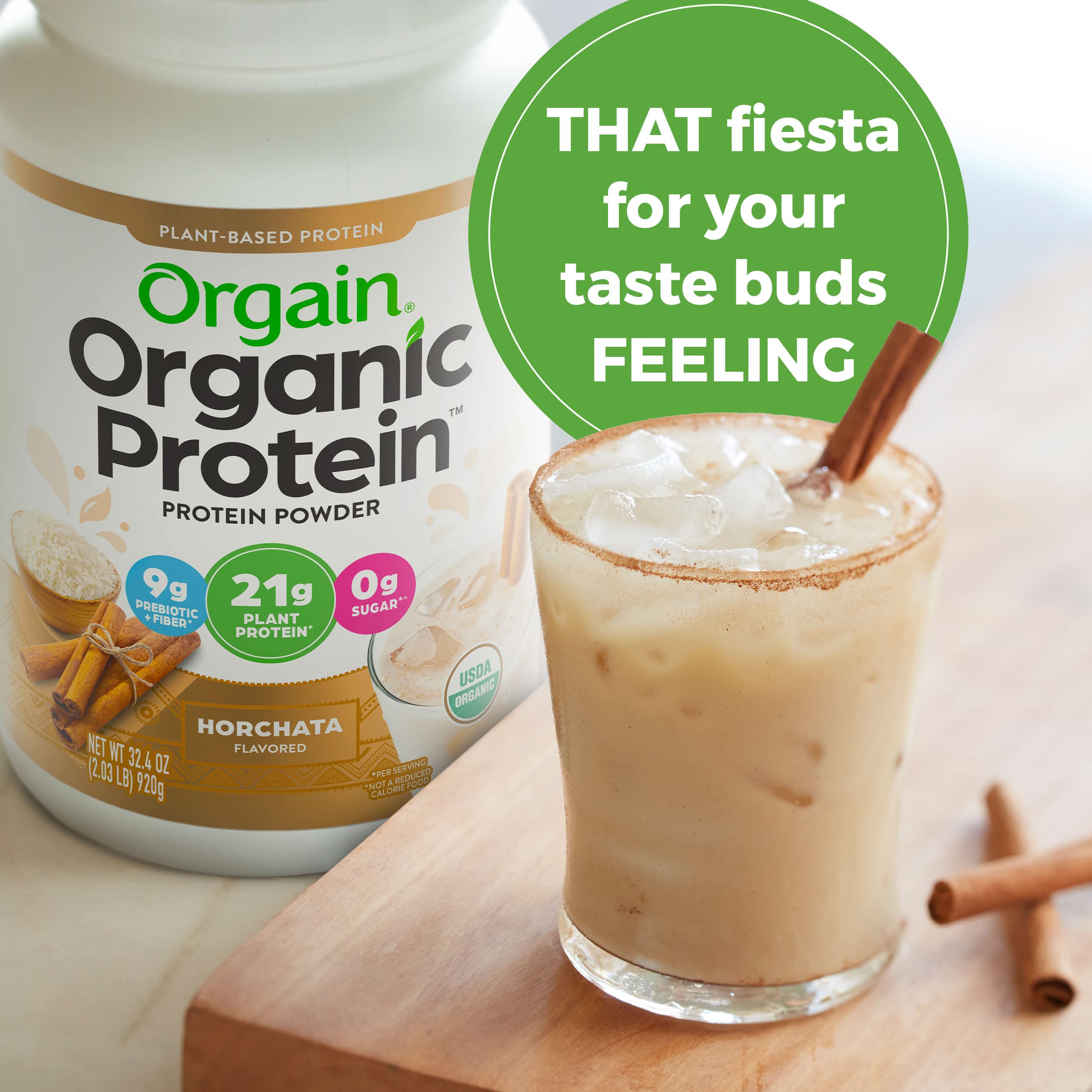 Orgain Organic Vegan Protein Powder, Horchata - 21g of Plant Based Protein, Low Net Orgain
