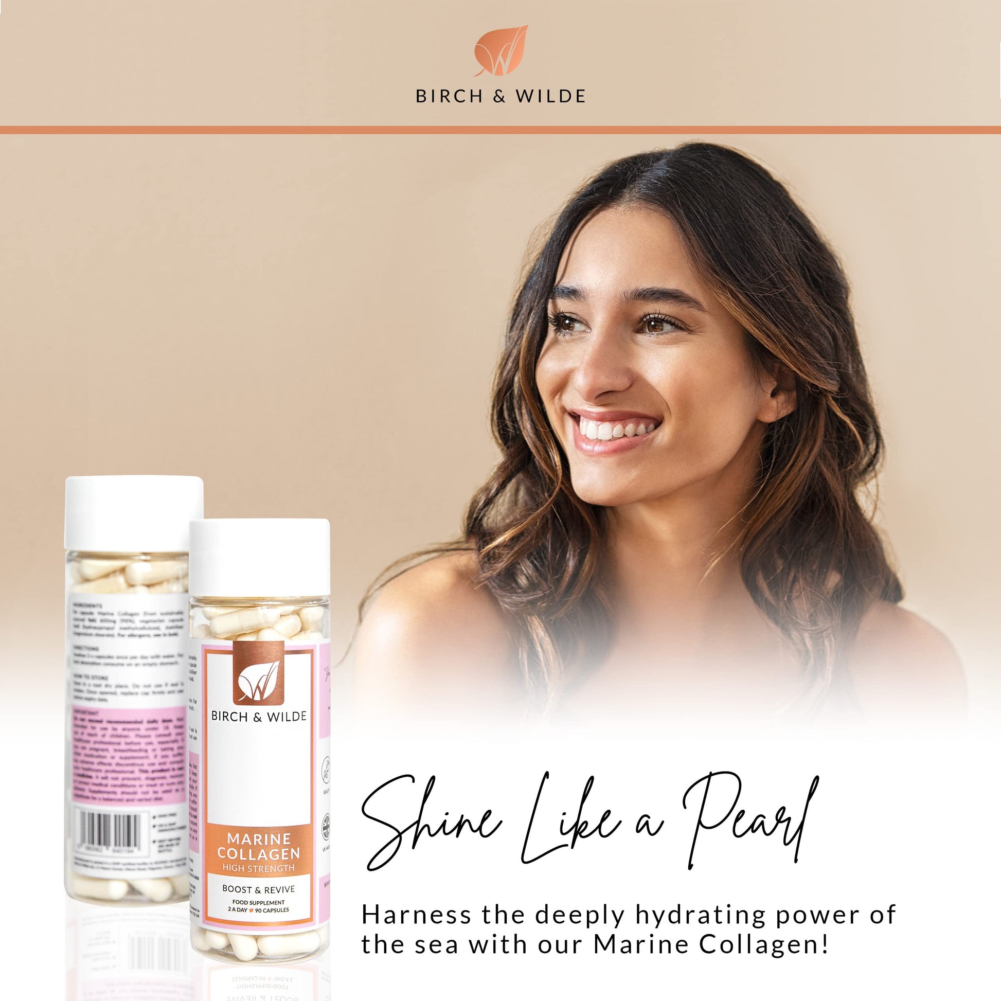 Marine Collagen Peptides Capsules - Hydrolyzed Collagen Supplements for Women & Men BIRCH & WILDE