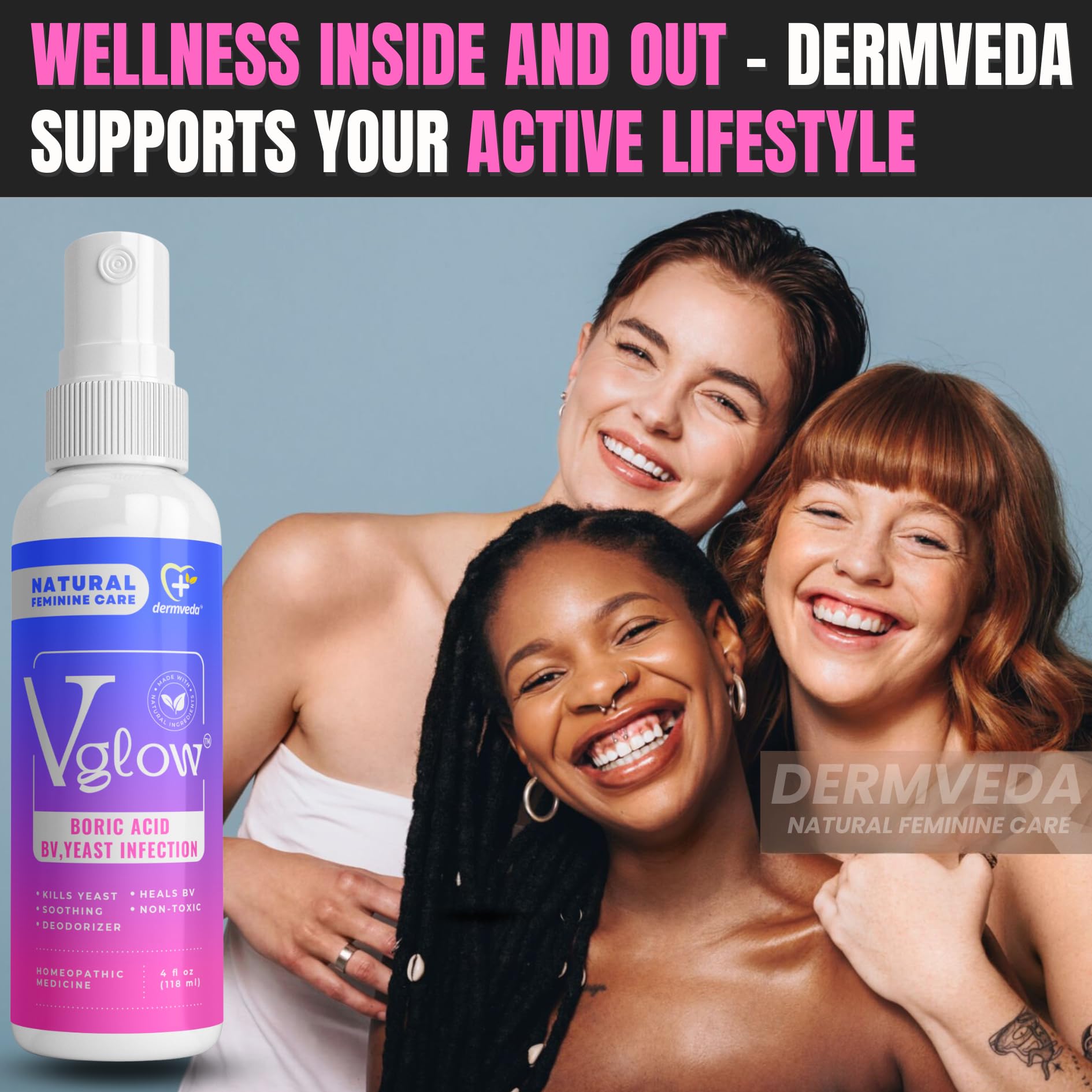 Dermveda Boric Acid BV Relief for Women - Natural Yeast Infection, Odor, Itch Relief Solution Dermveda