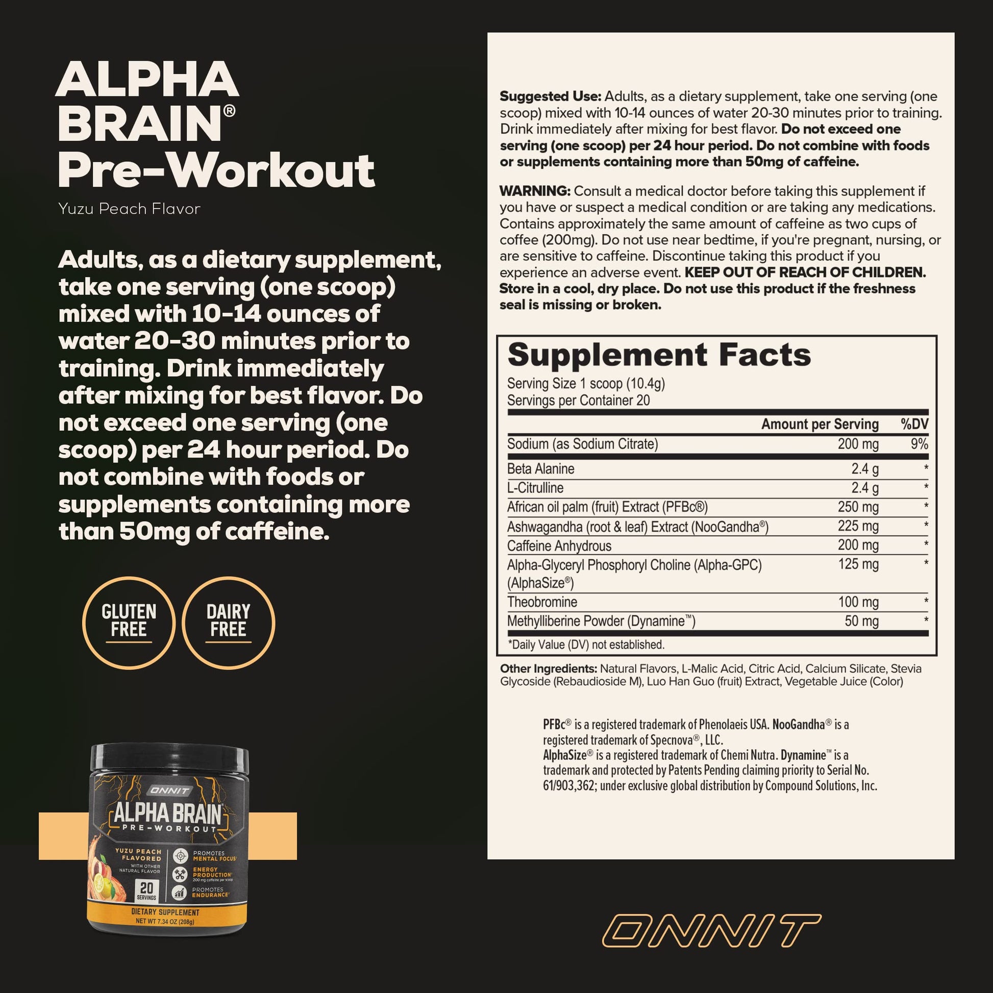 ONNIT Alpha Brain Pre-Workout - Yuzu Peach (20 Serving Tub) ONNIT