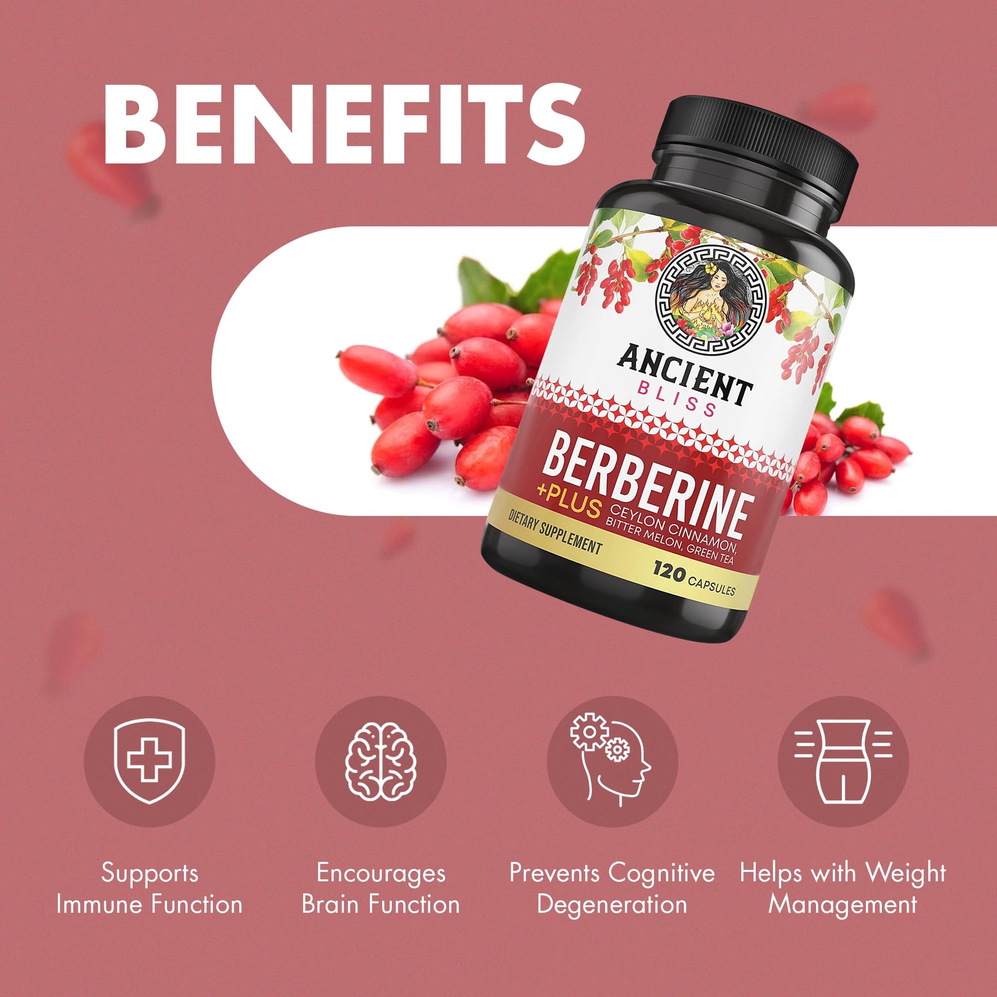 Ancient Bliss Berberine HCL 1200mg with Ceylon Cinnamon, Bitter Melon, and Green Tea Ancient Bliss