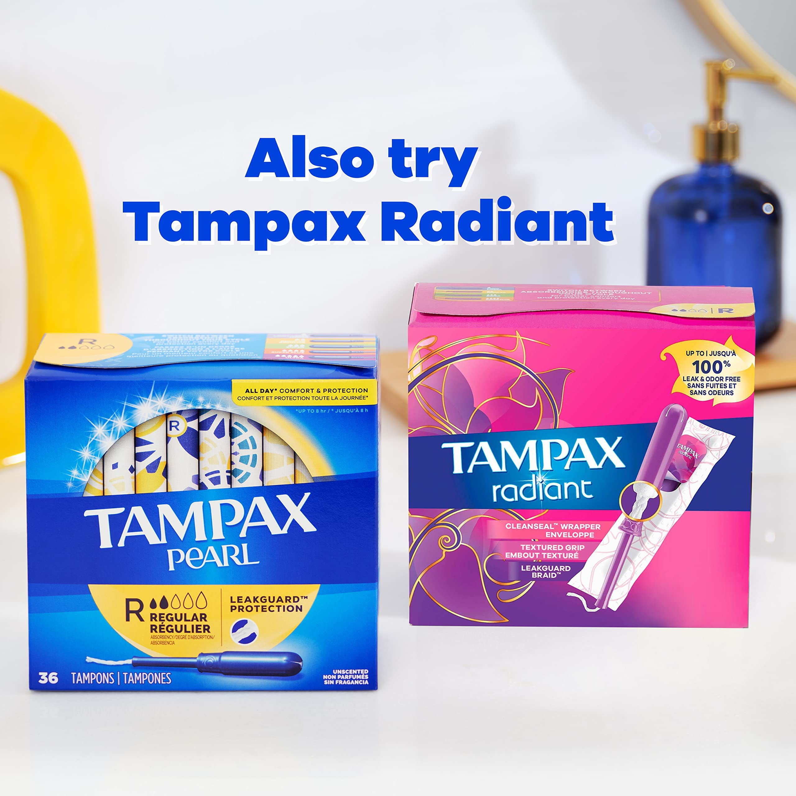 Tampax Pearl Tampons Regular Absorbency, With Leakguard Braid, Unscented, 50 Count Tampax