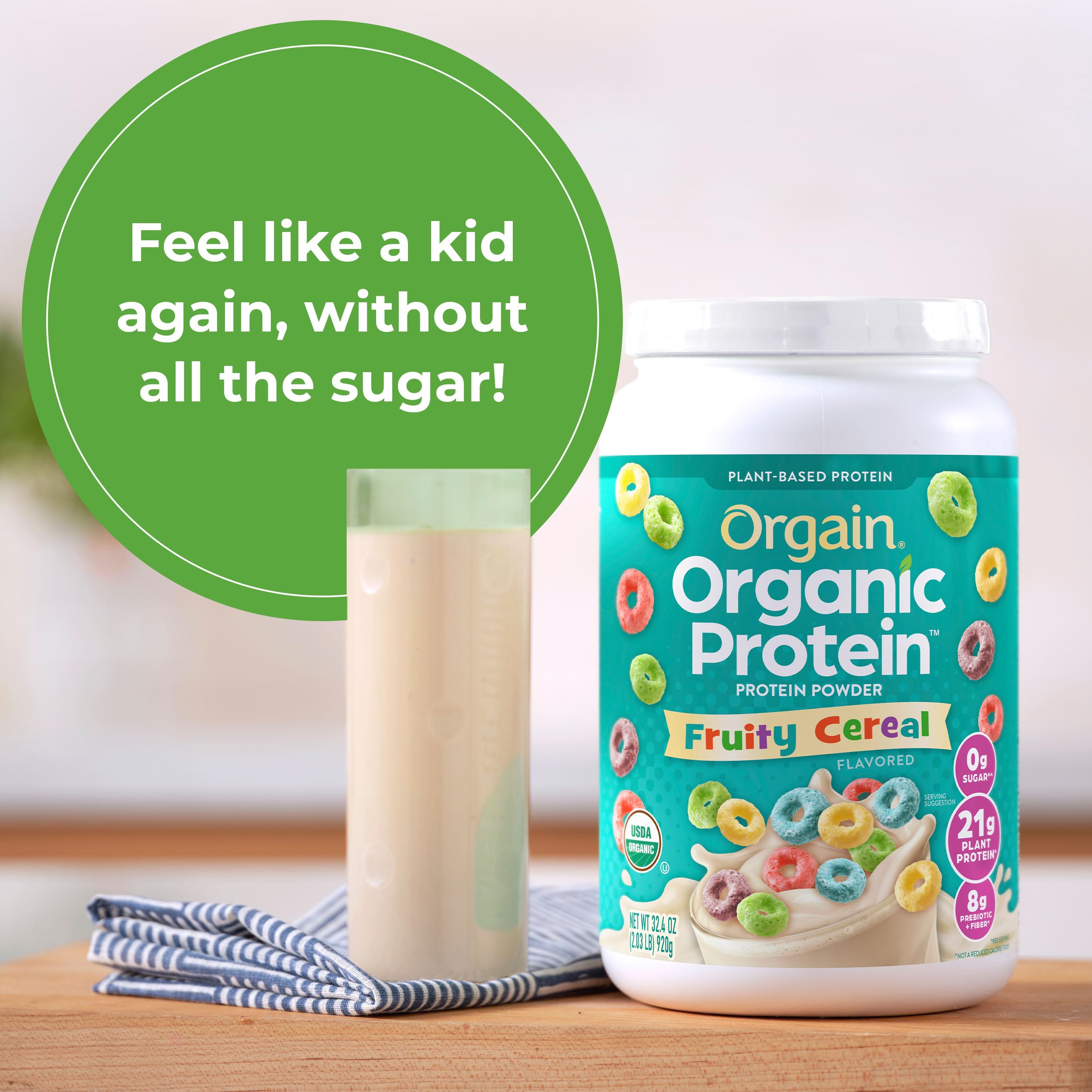 Orgain Organic Vegan Protein Powder, Fruity Cereal - 21g Plant Based Protein, Gluten Free Orgain