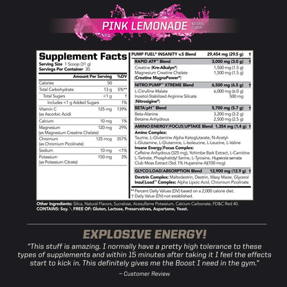 PMD Sports Ultra Pump Fuel Insanity - Pre Workout – Pink Lemonade (30 Servings) Sports Omega Cuts Elite Thermogenic Fat Burner (90 Softgels)
