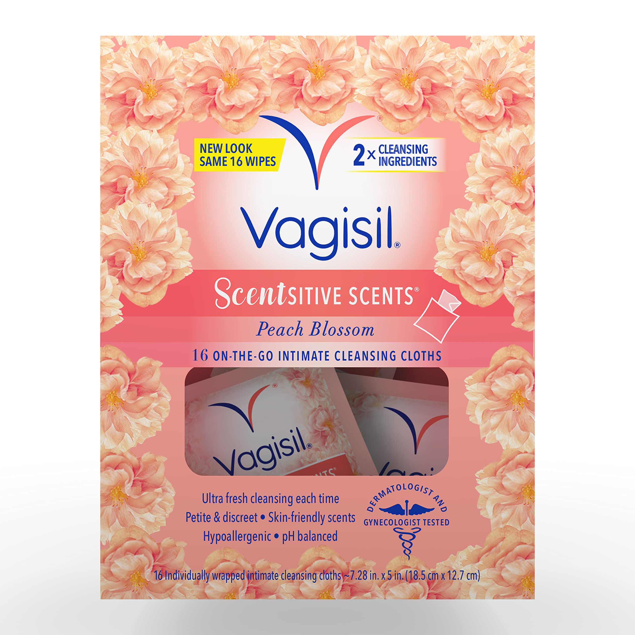 Vagisil Scentsitive Scents On-The-Go Feminine Cleansing Wipes, pH Balanced, Peach Blossom