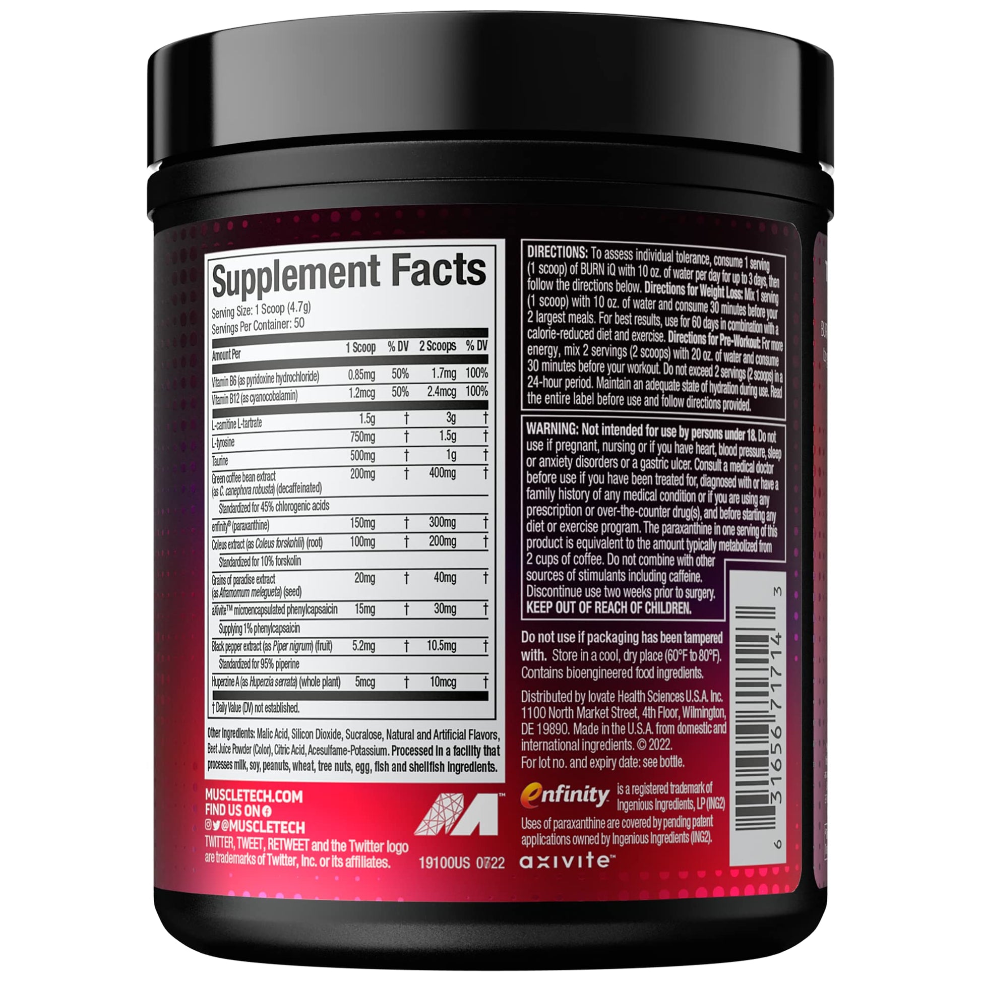 MuscleTech Burn IQ Smart Thermo Supplement Fueled with Paraxanthine Enhanced Energy MuscleTech