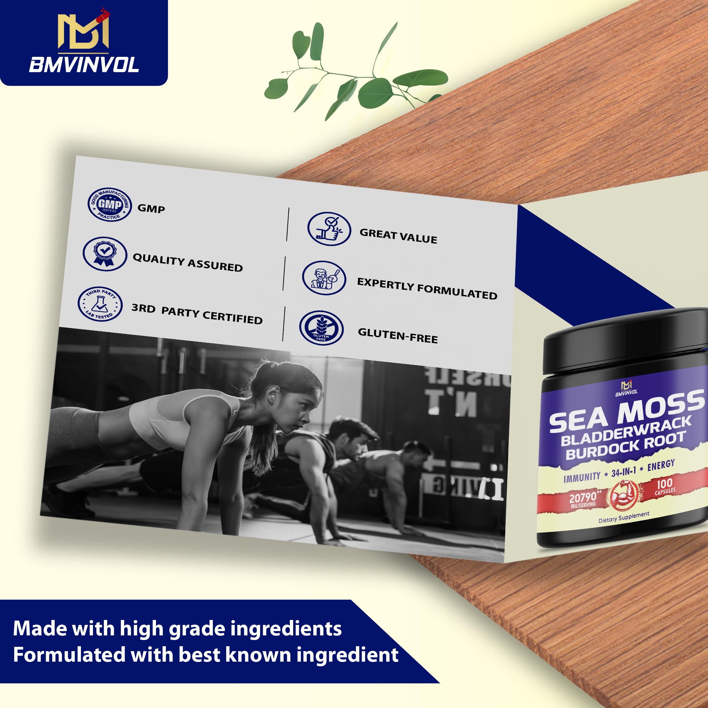 BMVINVOL 100 Capsules - Sea Moss Capsules 20790mg with Bladderwrack, Burdock BMVINVOL