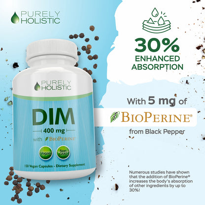 DIM Supplement 400mg Plus Bioperine - 150 Vegan Capsules - 5 Month Supply - Hormone Balance