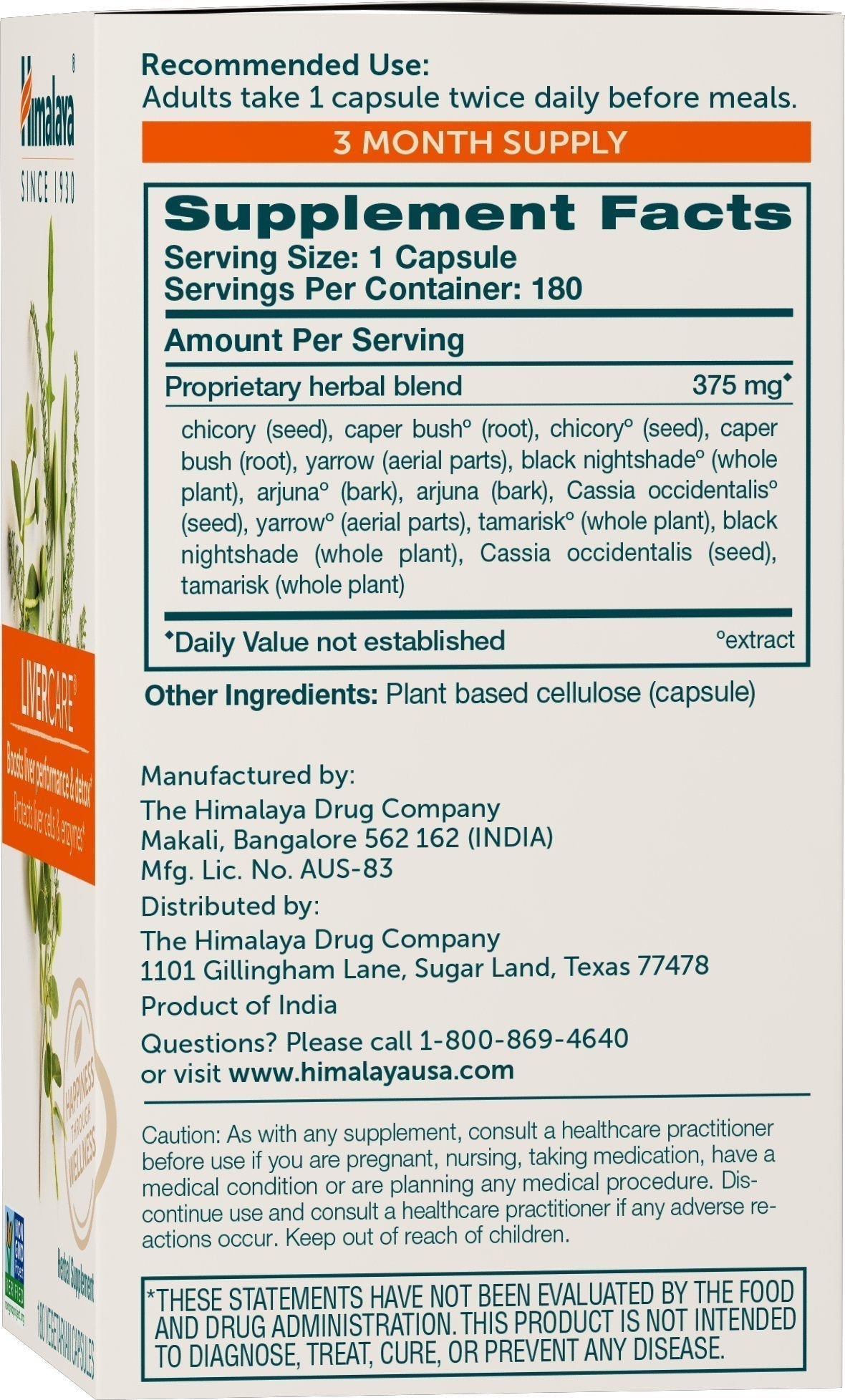 Himalaya LiverCare for Liver Cleanse and Liver Detox, 375 mg, 180 Capsules Himalaya