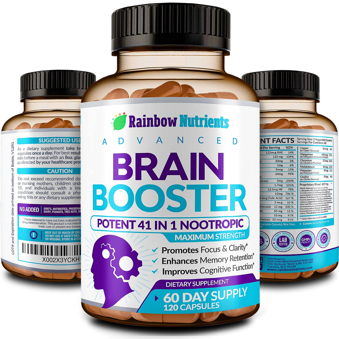 40-in-1 Brain Booster Supplements for Memory, Focus, Clarity, Energy, Performance 