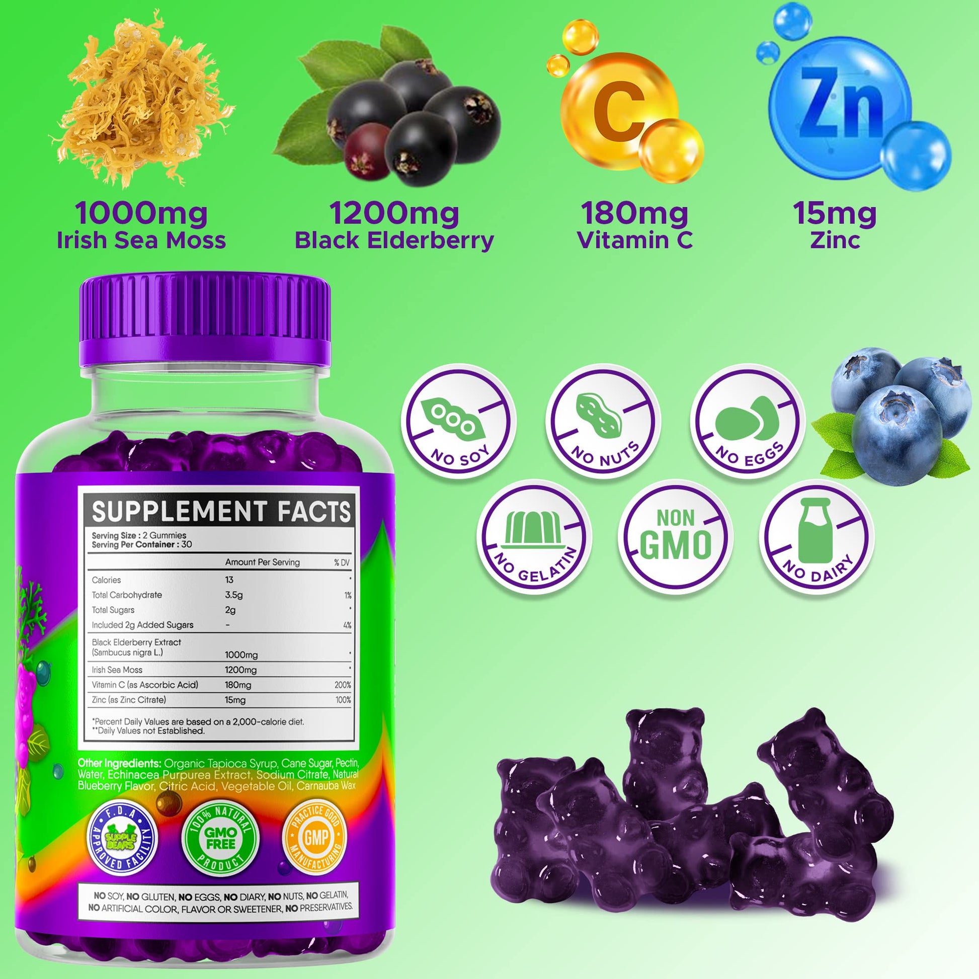Supplebears Sea Moss Gummies & Elderberry - Vitamin C + Zinc – Extra Strength Immune Supplebears