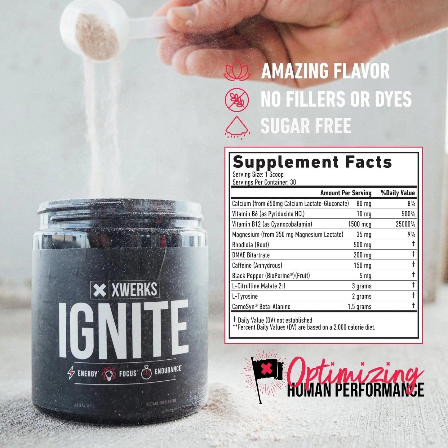 Xwerks Ignite Blue Razz Pre Workout Powder - Best Natural Keto Pre-Workout for Women