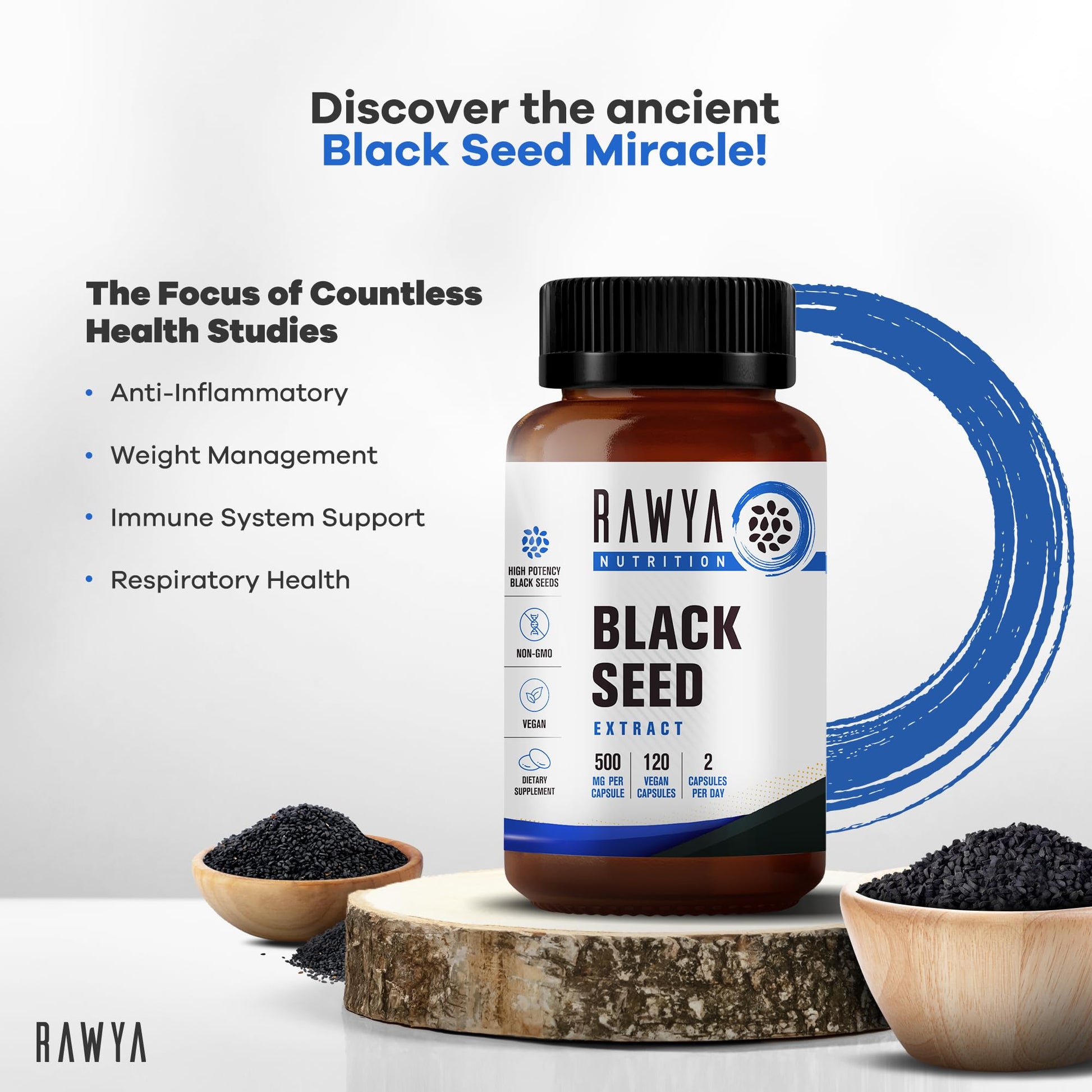 RAWYA Nutrition, Black Seed Extract, 120 Vegan Capsules, Nigella Sativa, Black Cumin RAWYA