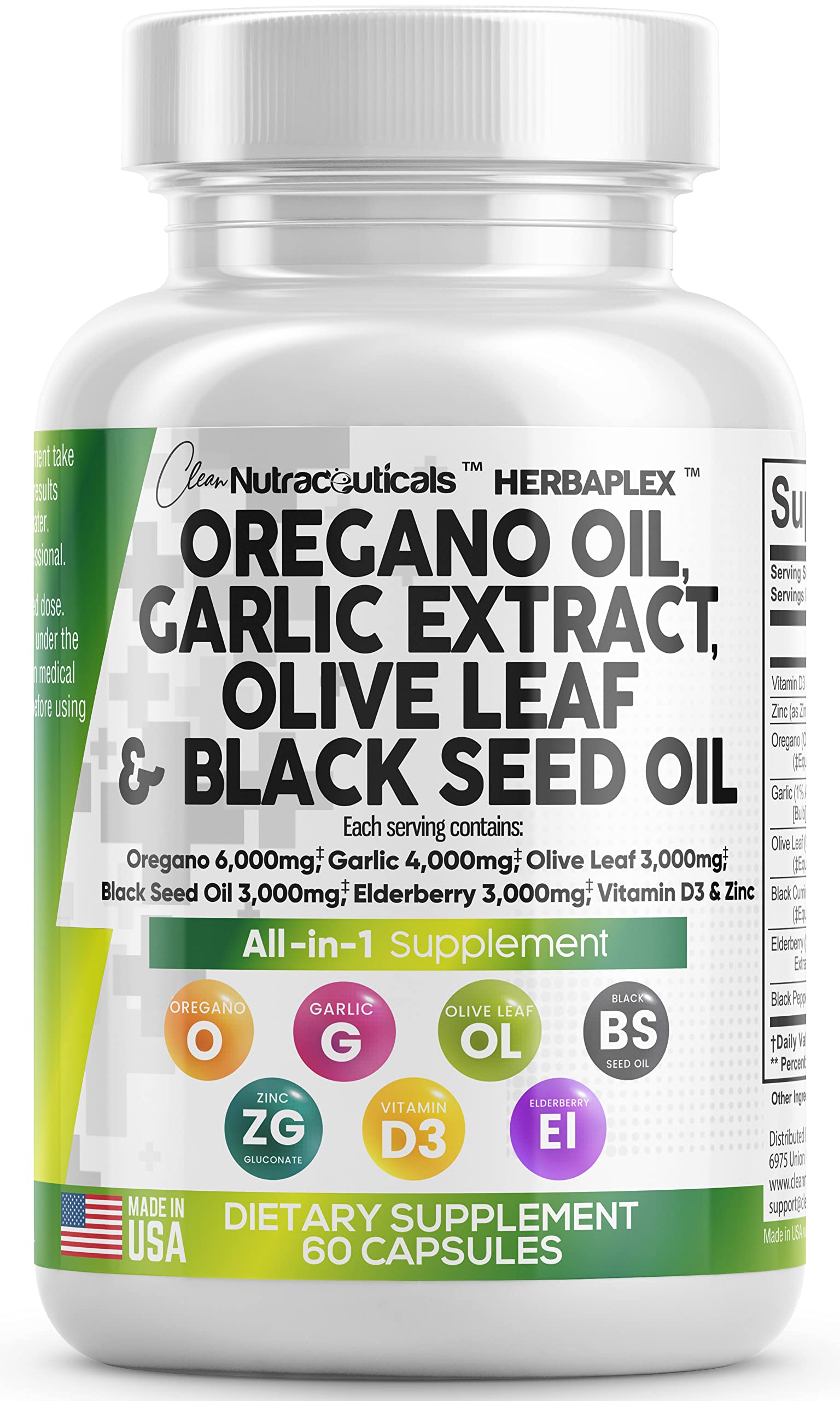Oregano Oil 6000mg Garlic Extract 4000mg Olive Leaf 3000mg Black Seed