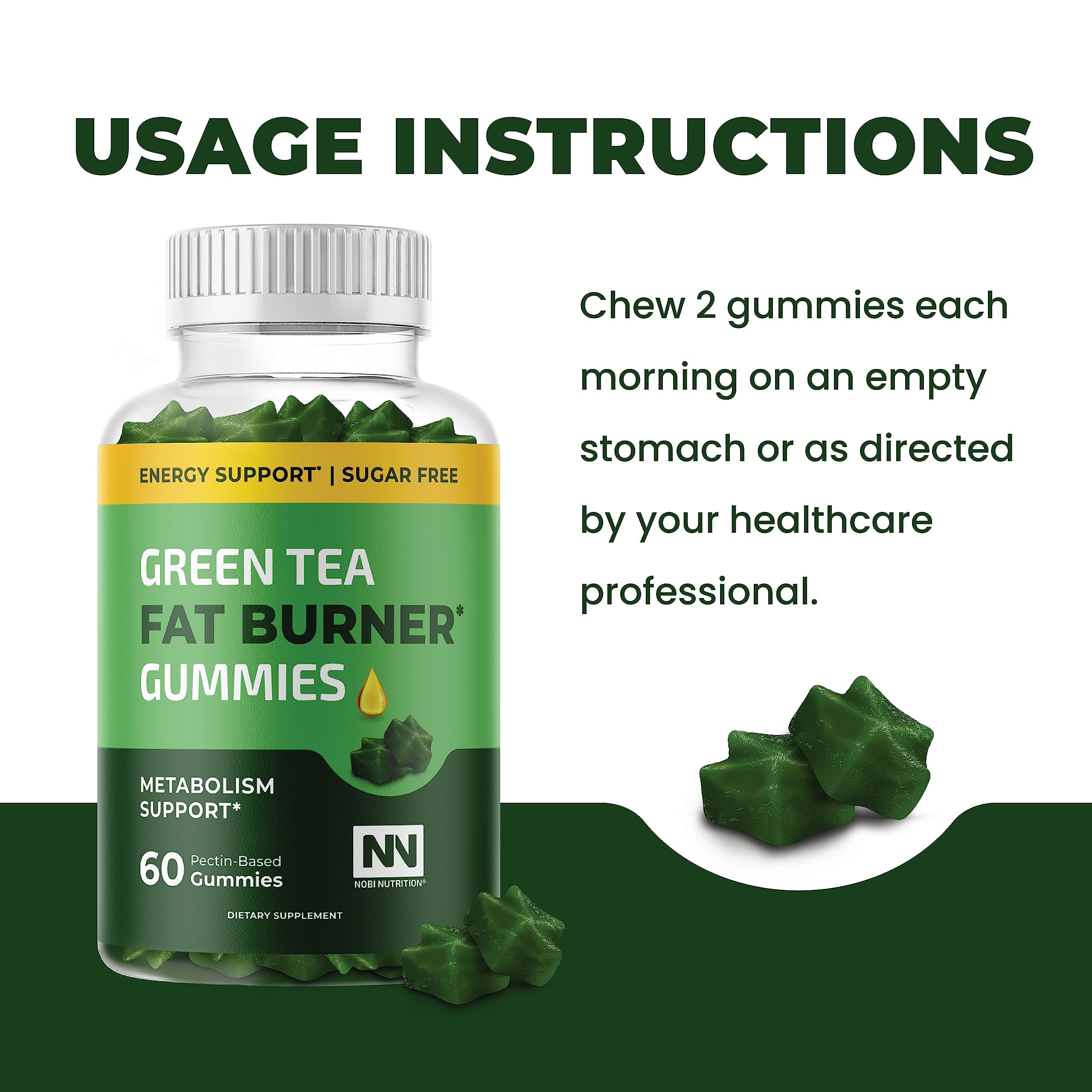 Nobi Nutrition Green Tea Fat Burner Gummies for Weight Loss | Metabolism Boost Nobi Nutrition