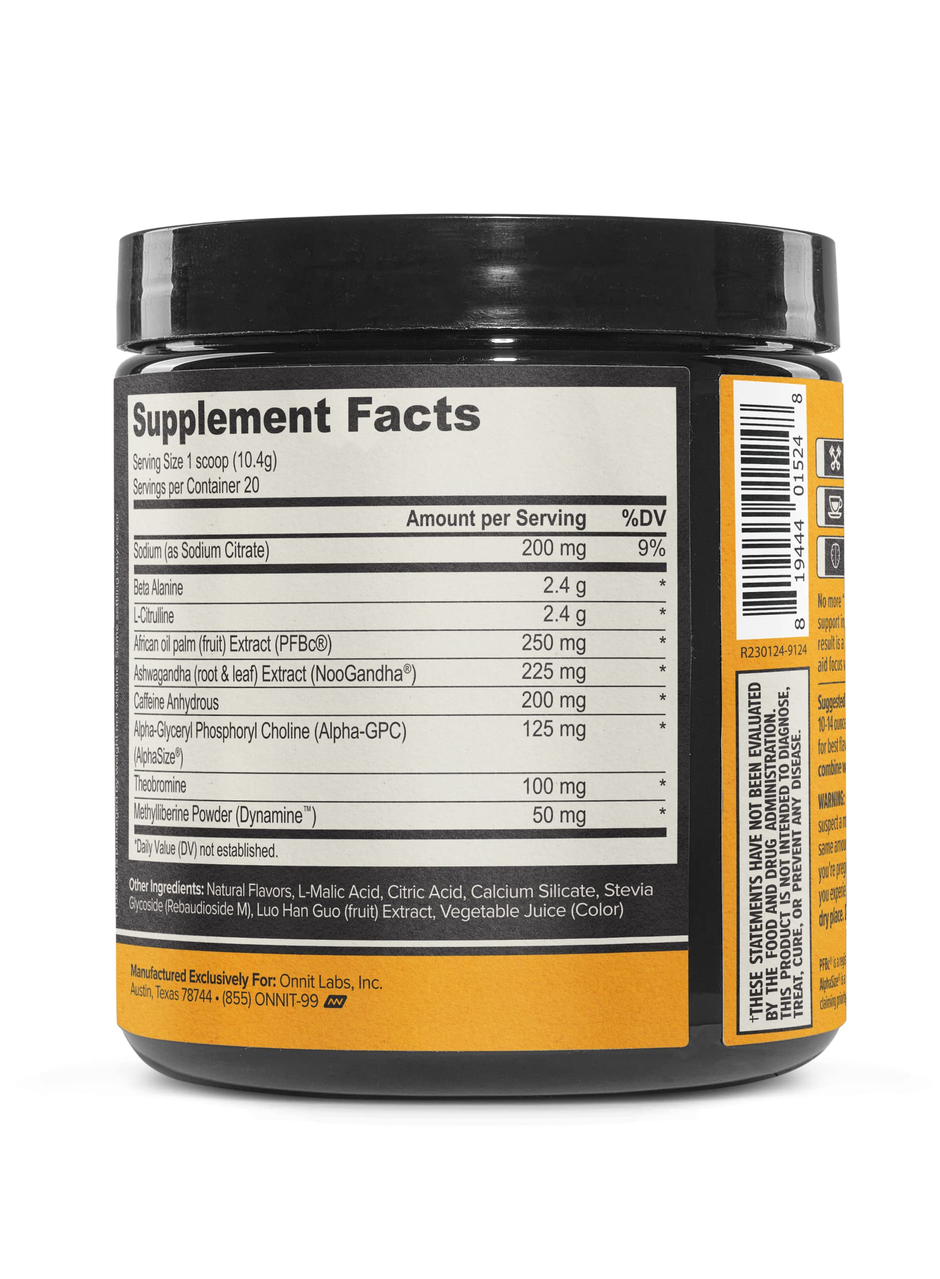 ONNIT Alpha Brain Pre-Workout - Yuzu Peach (20 Serving Tub) ONNIT