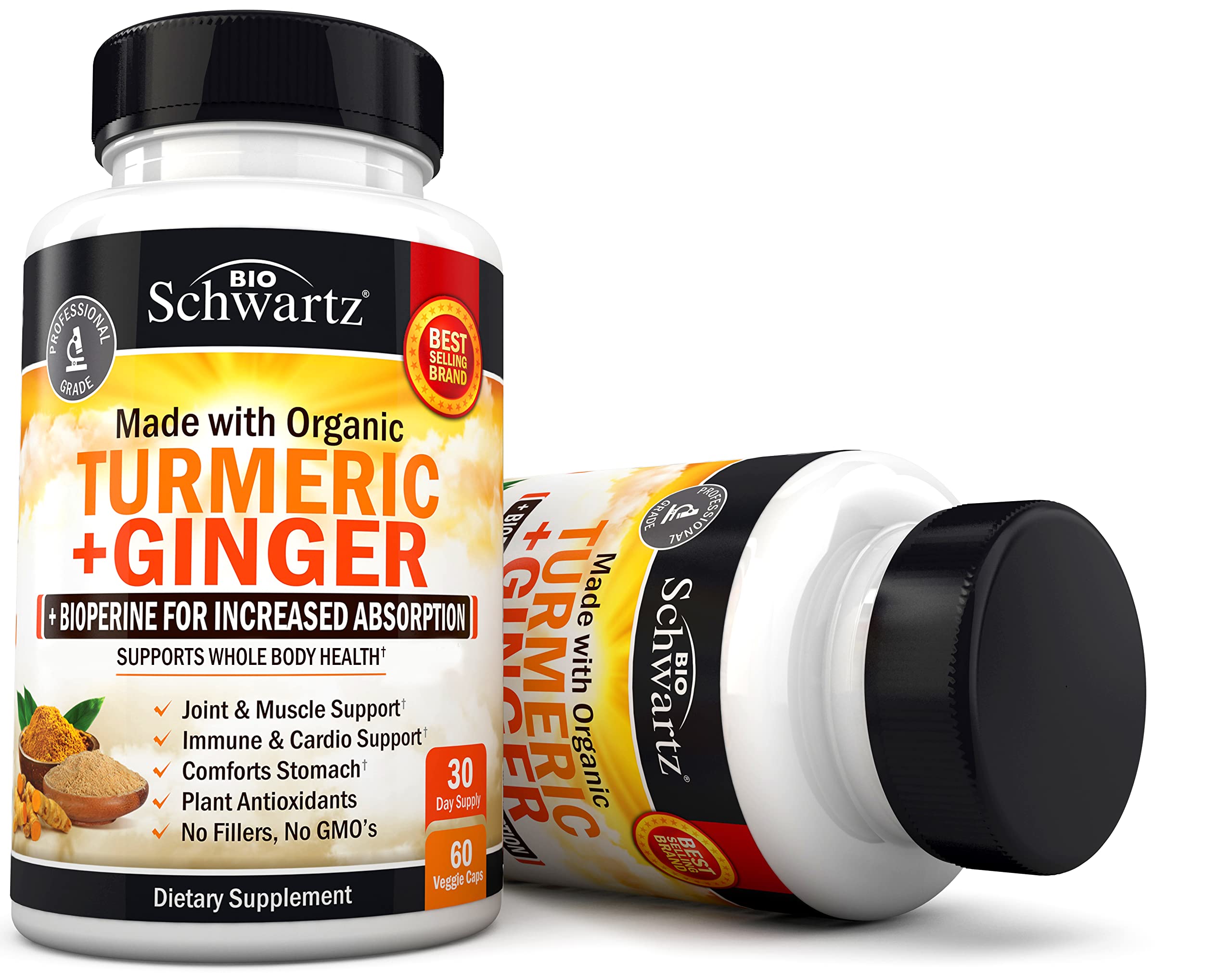 Organic Turmeric Curcumin and Ginger - 95% Standardized Curcuminoids with BioPerine BioSchwartz