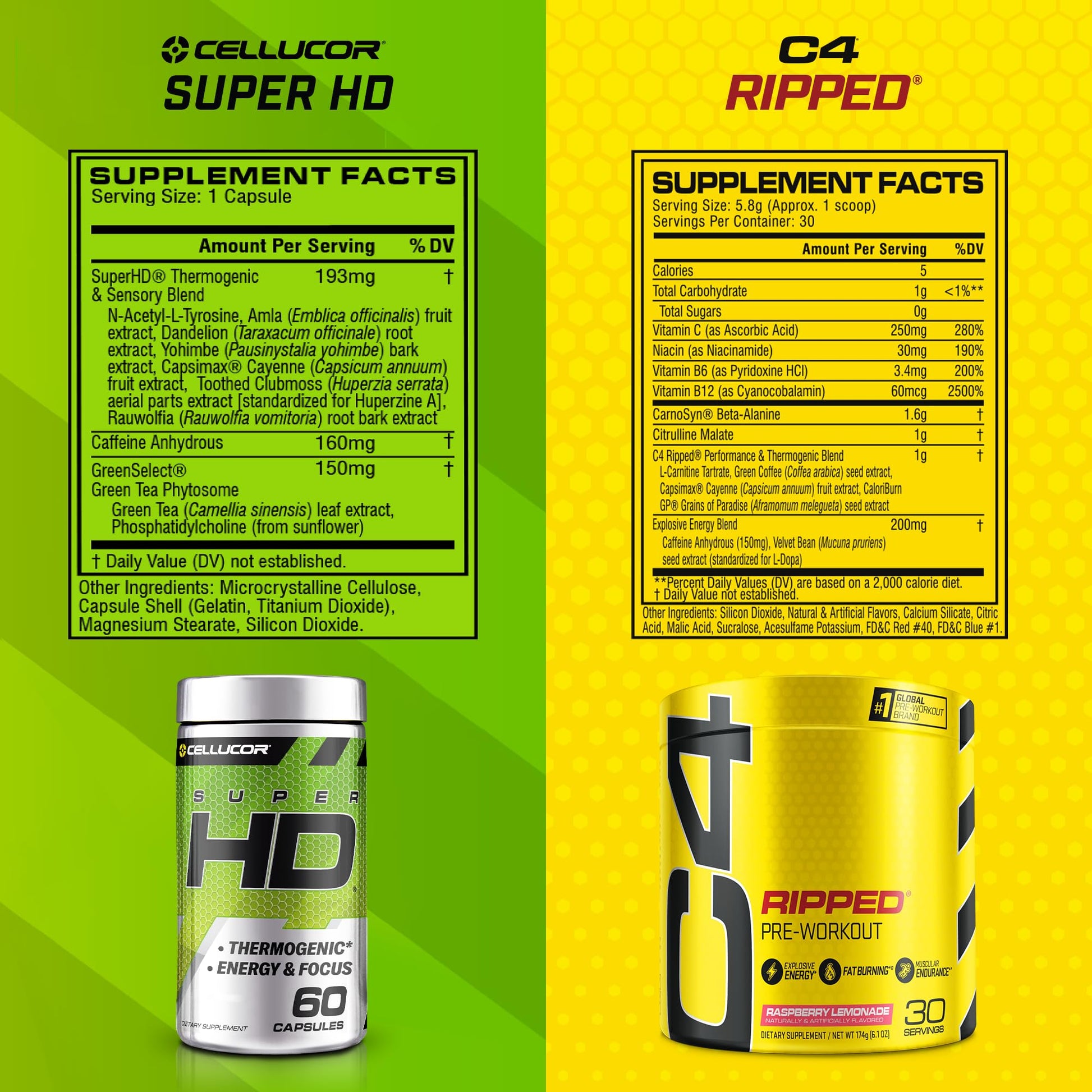 C4 Ripped & SuperHD, The Thermogenic Bundle, C4 Ripped Pre Workout Powder Cellucor