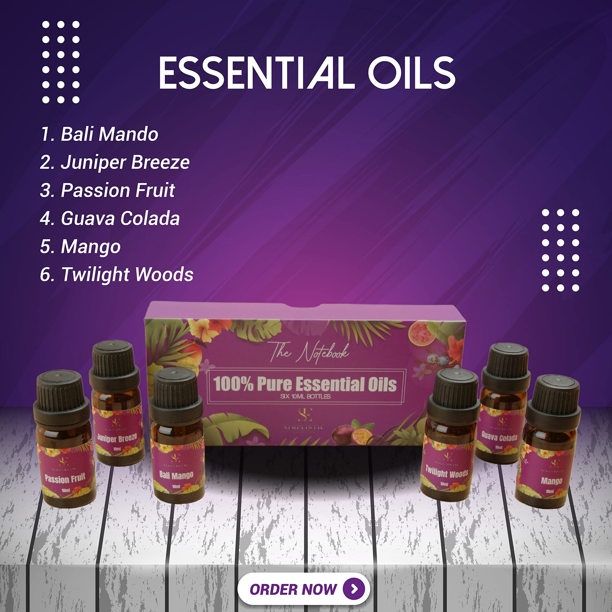 Simplistic Elegance Essential Oils Set - Top 6 Natural Aromatherapy Oils for Diffusers Humidifier Massage Simplistic Elegance