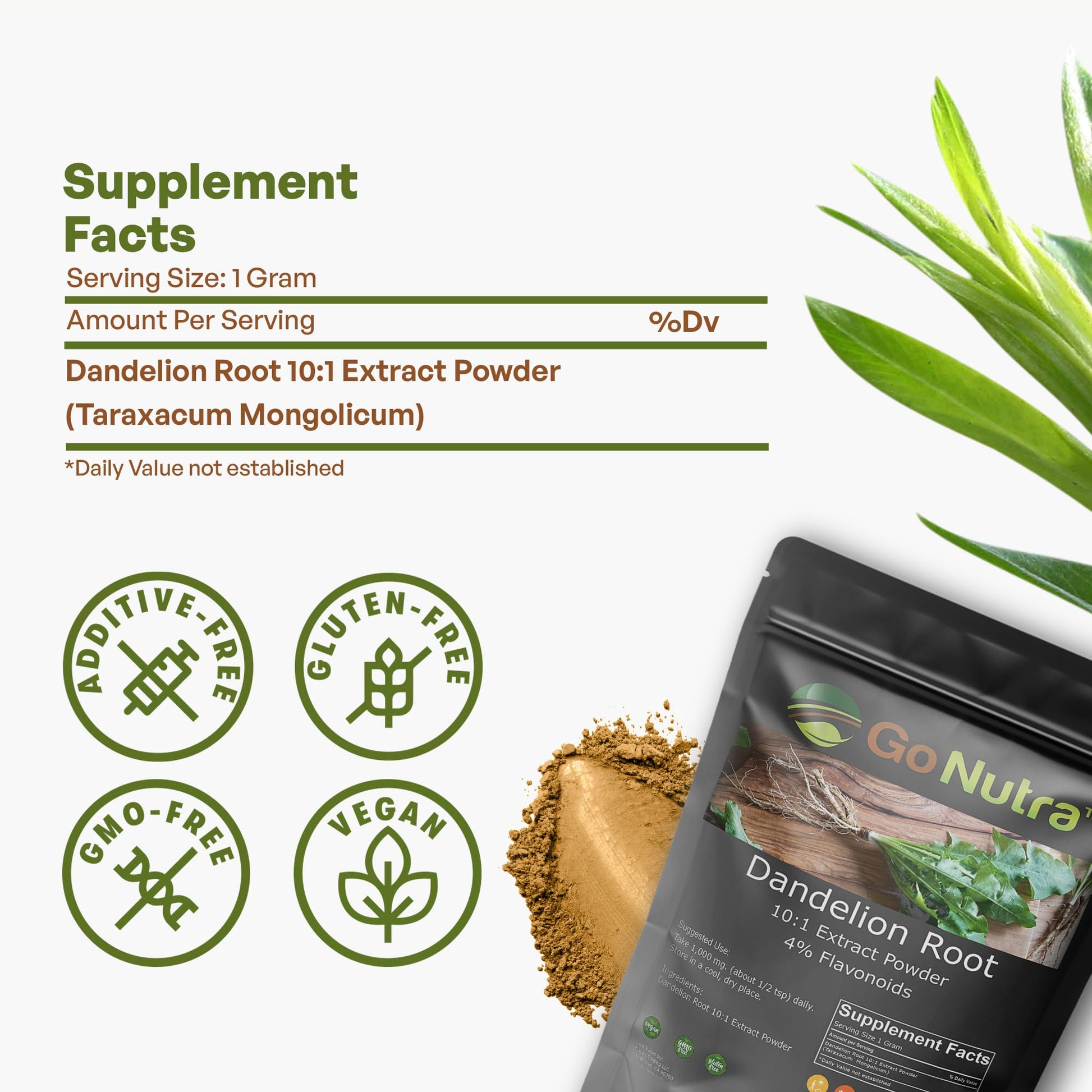 Go Nutra - Dandelion Root Powder, Potent 10:1 Dandelion Root Extract with 4% Flavonoids Go Nutra