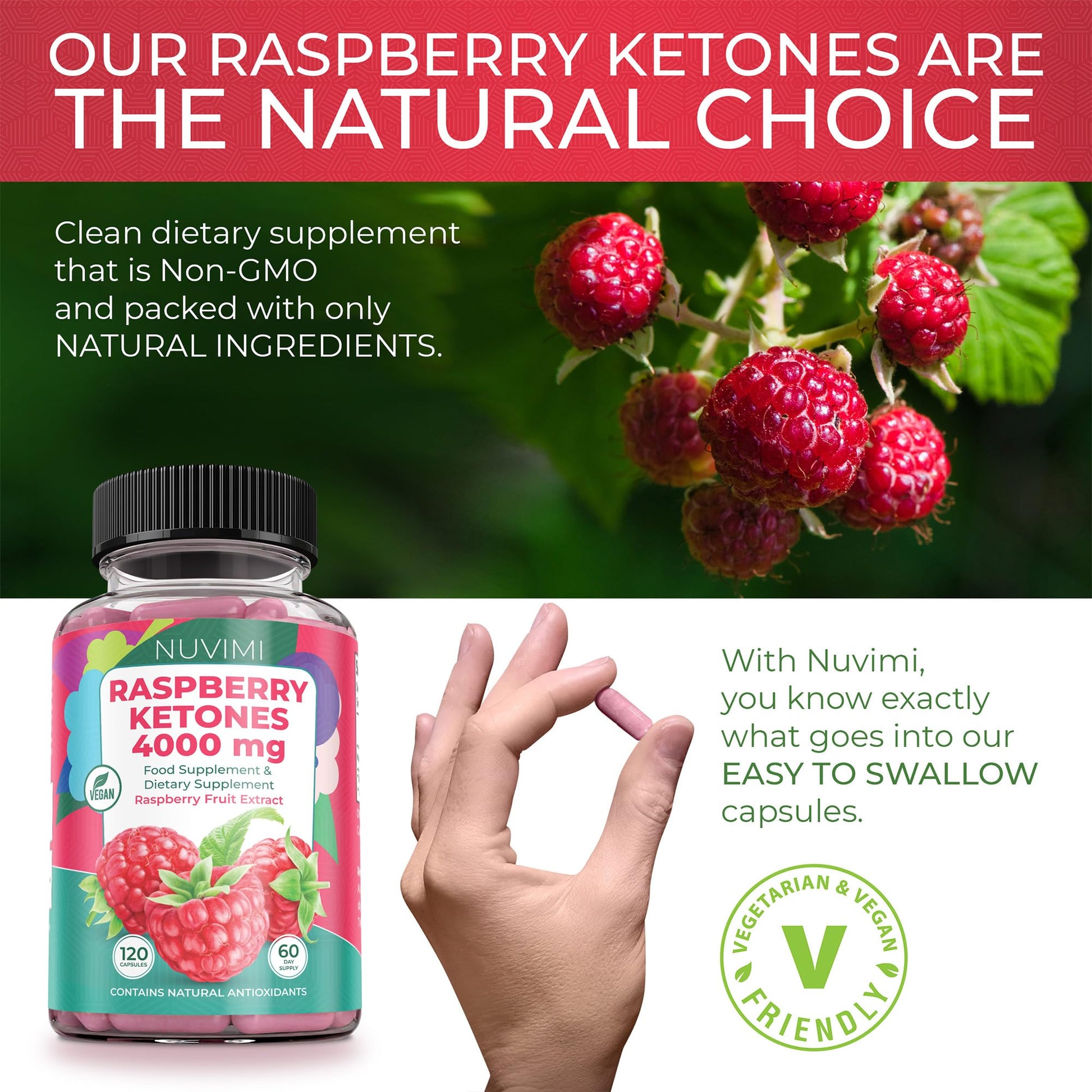 NUVIMI Raspberry Ketones 4000 mg Natural Dietary Food Supplement to Support Healthy NUVIMI