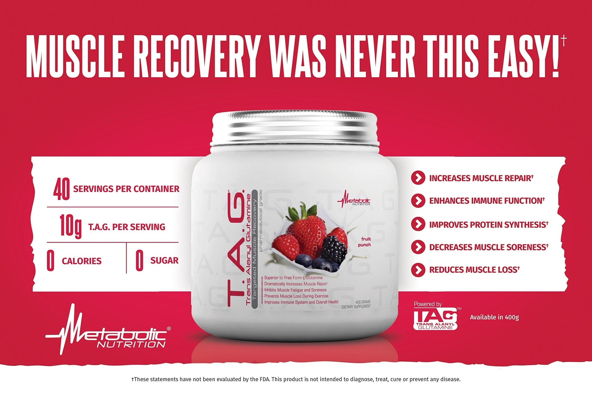 Metabolic Nutrition, TAG, Trans Alanyl Glutamine, 100% L-Glutamine Peptide Powder Metabolic Nutrition