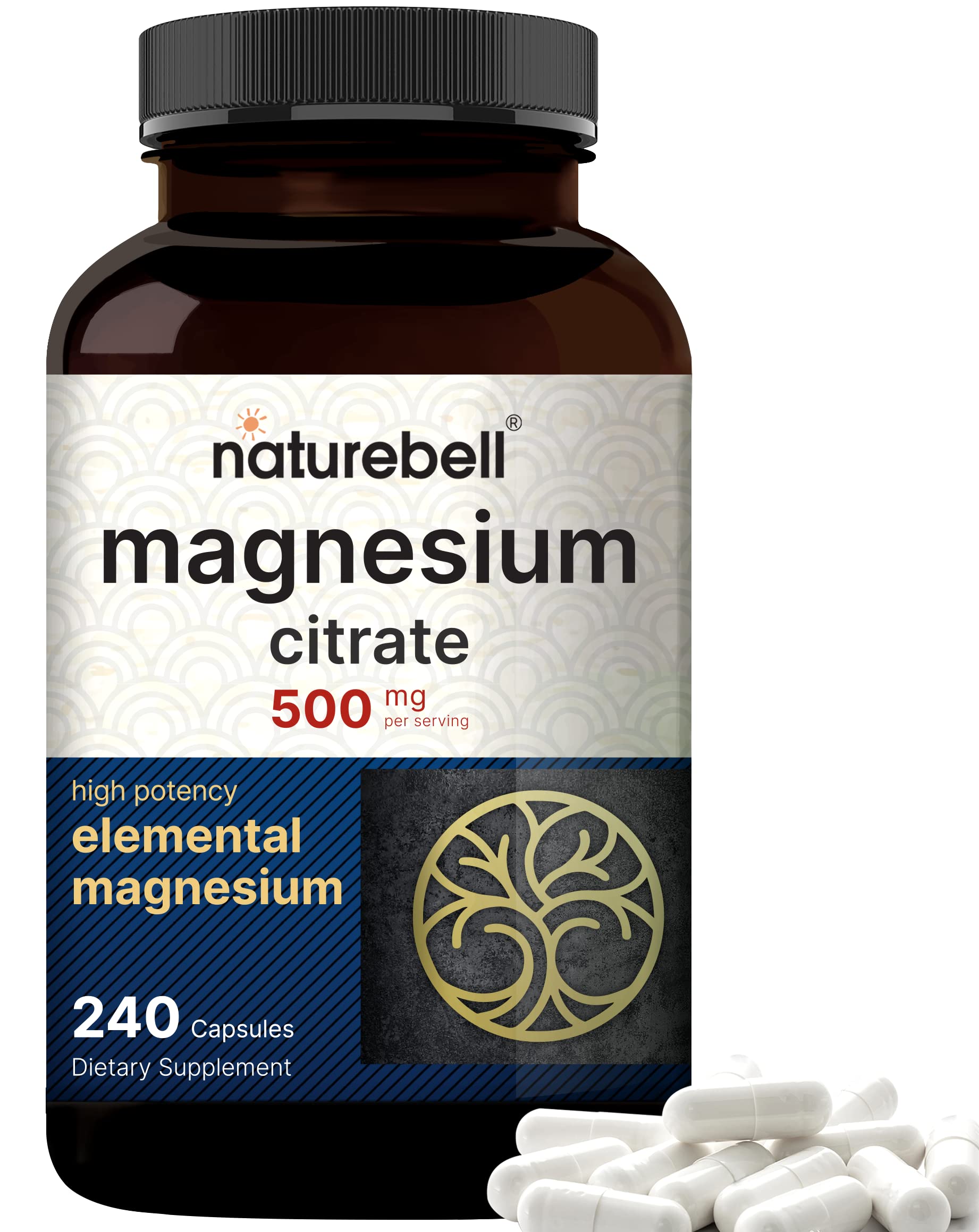 Magnesium Citrate 500mg, 240 Capsules (Citrato de Magnesio) | High Purity Elemental 