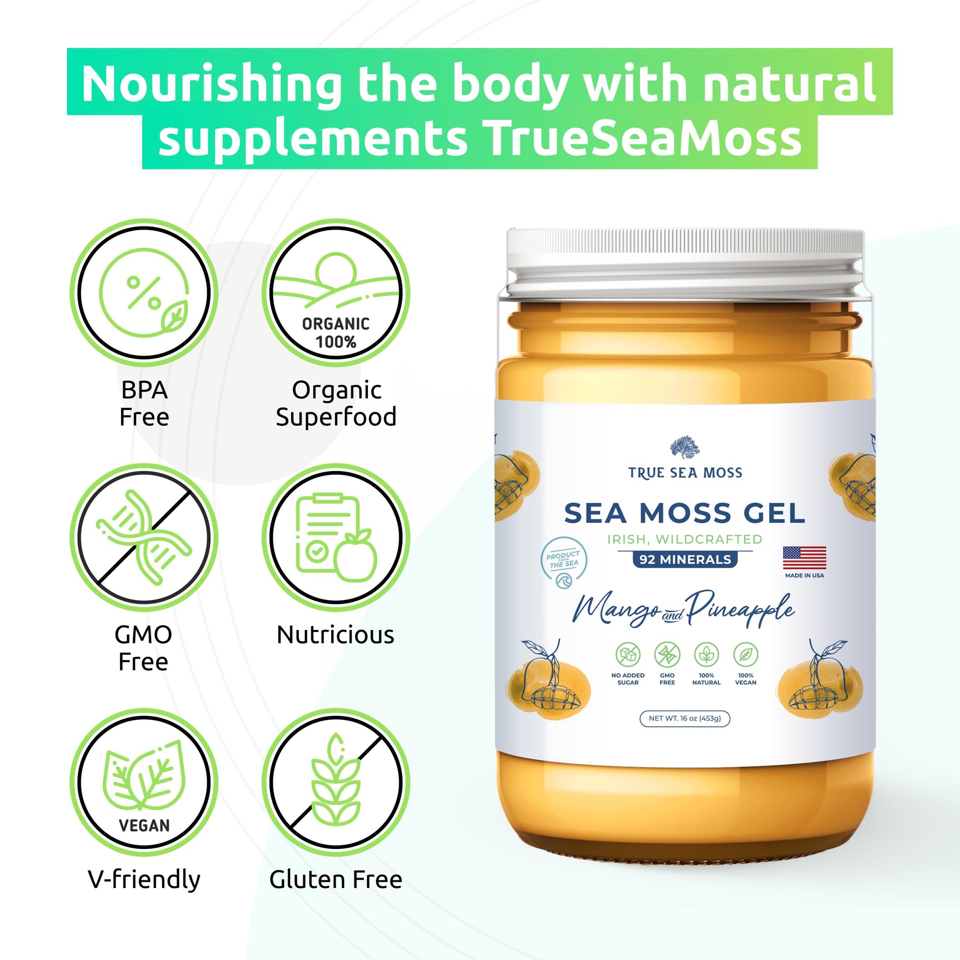 TrueSeaMoss Wildcrafted Irish Sea Moss Gel –7 Flavors- Nutritious Organic Raw TrueSeaMoss