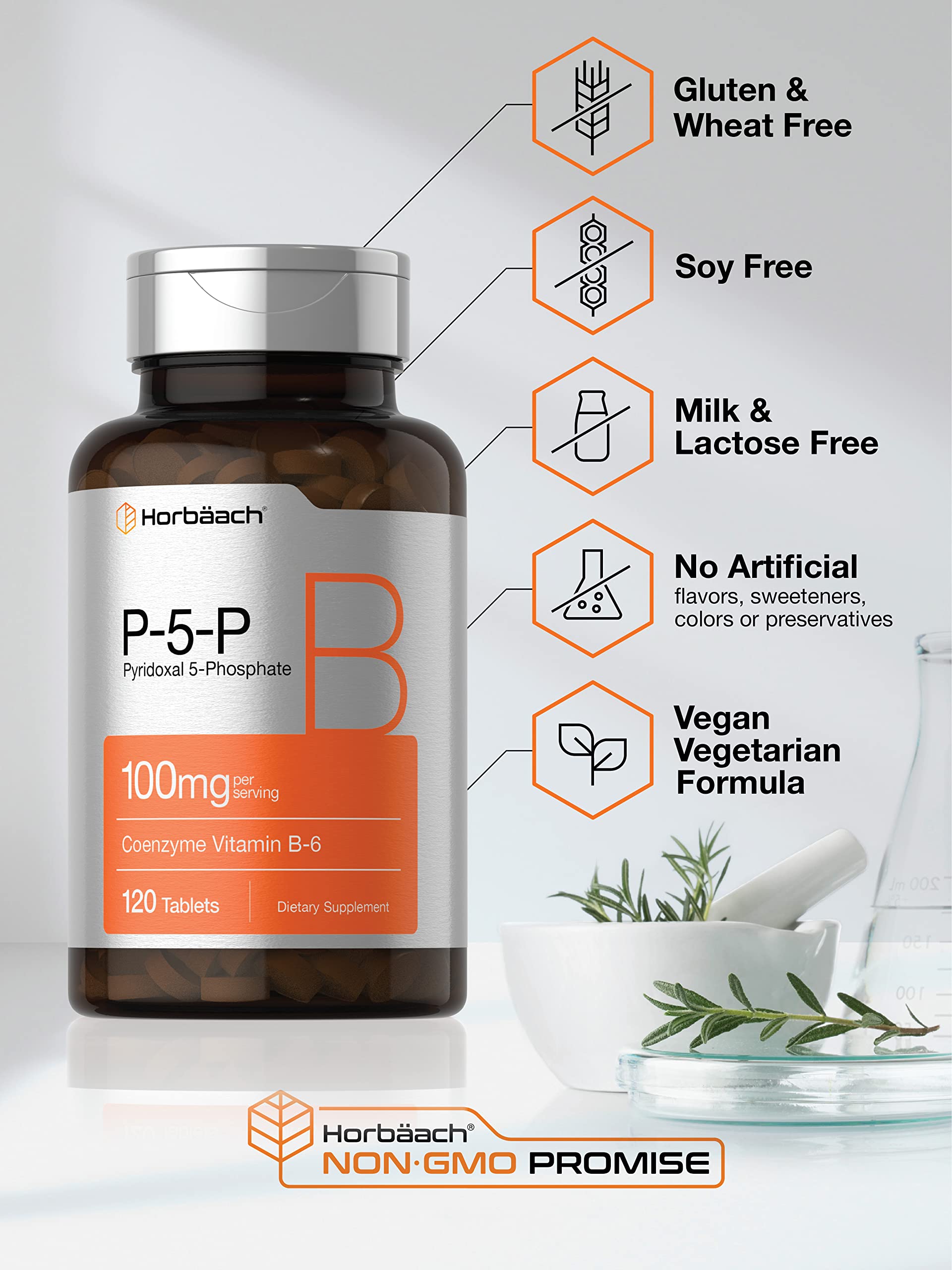 P-5-P Activated Vitamin B6 100mg | 120 Tablets | Vegetarian Supplement, Non-GMO Horbäach