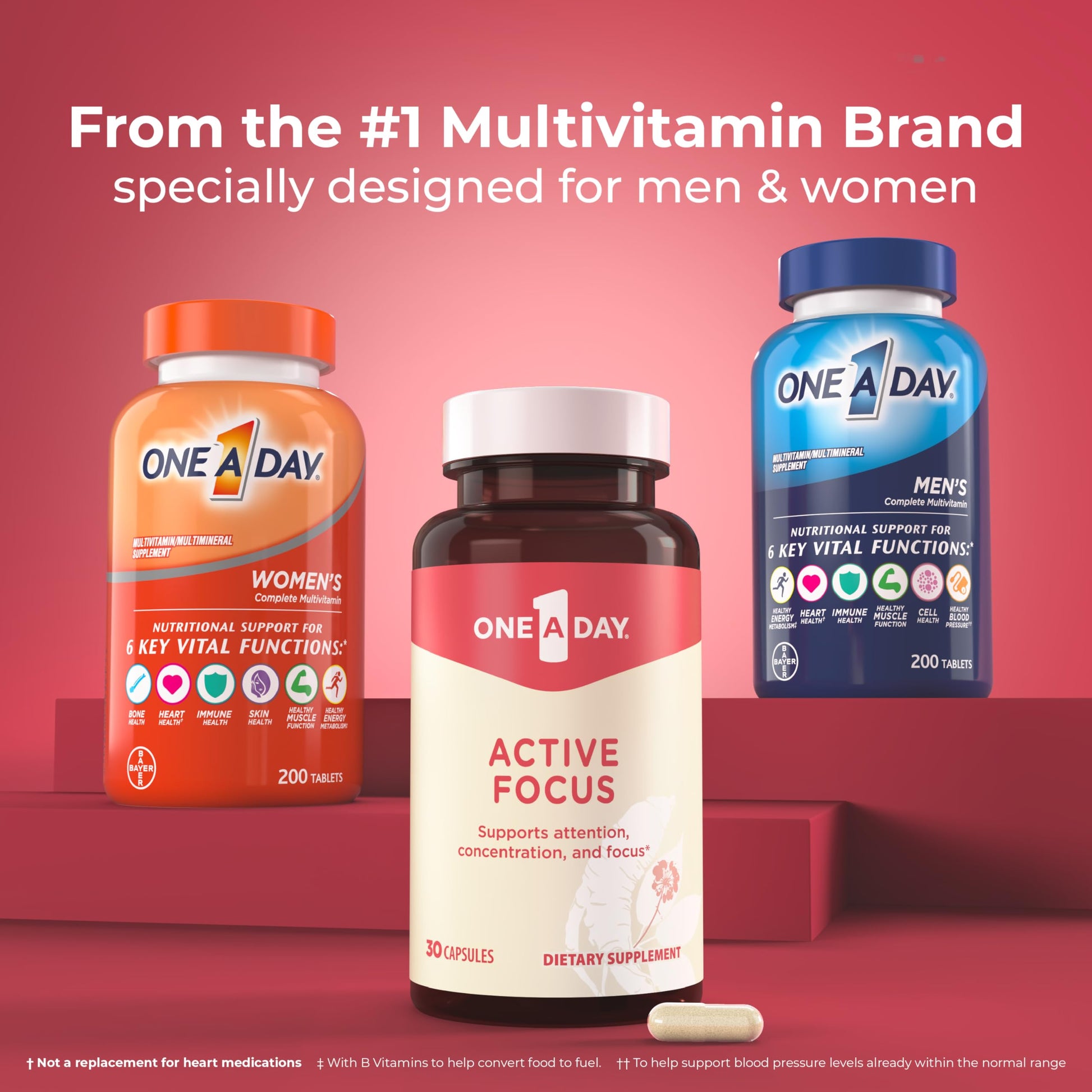 ONE A DAY Bundle Multivitamin for Men 200 Count Tablets Active Focus Supplement ONE A DAY