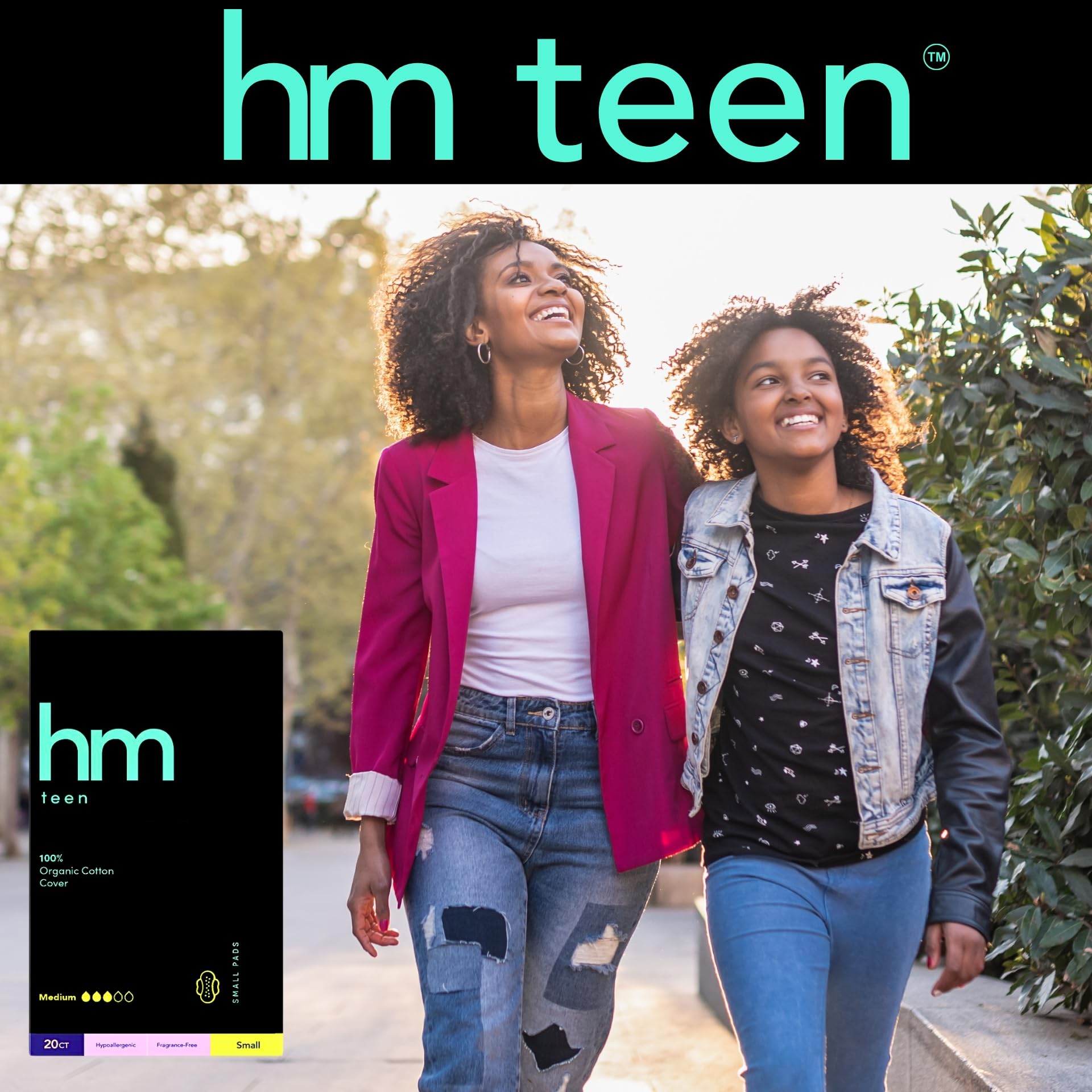 HM Teen | Pads for Teens | 100% Organic Cotton Pad Topsheet | Non Toxic Teen Pads with Wings HM Teen