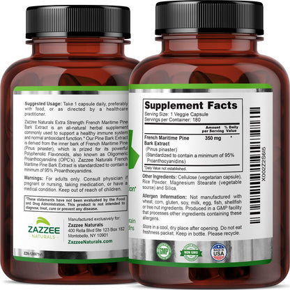 Zazzee Extra Strength French Maritime Pine Bark Extract, 350 mg Per Capsule
