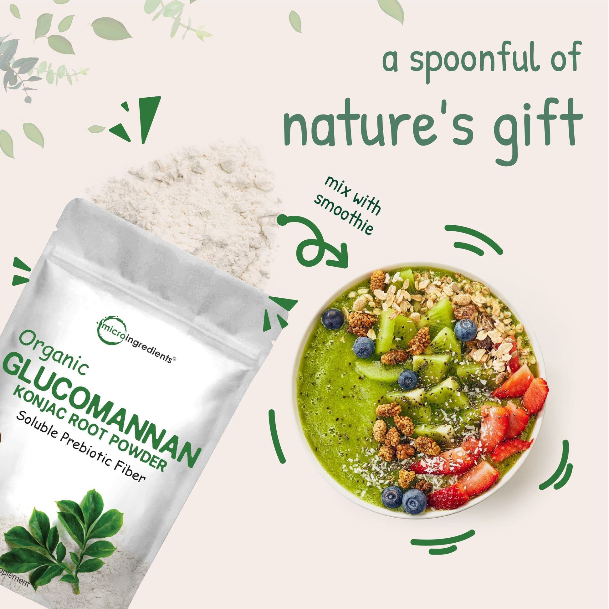 Organic Glucomannan Konjac Root Powder (Konjac Gel Powder), 10 Ounce, Soluble Fiber & Prebiotics Micro Ingredients