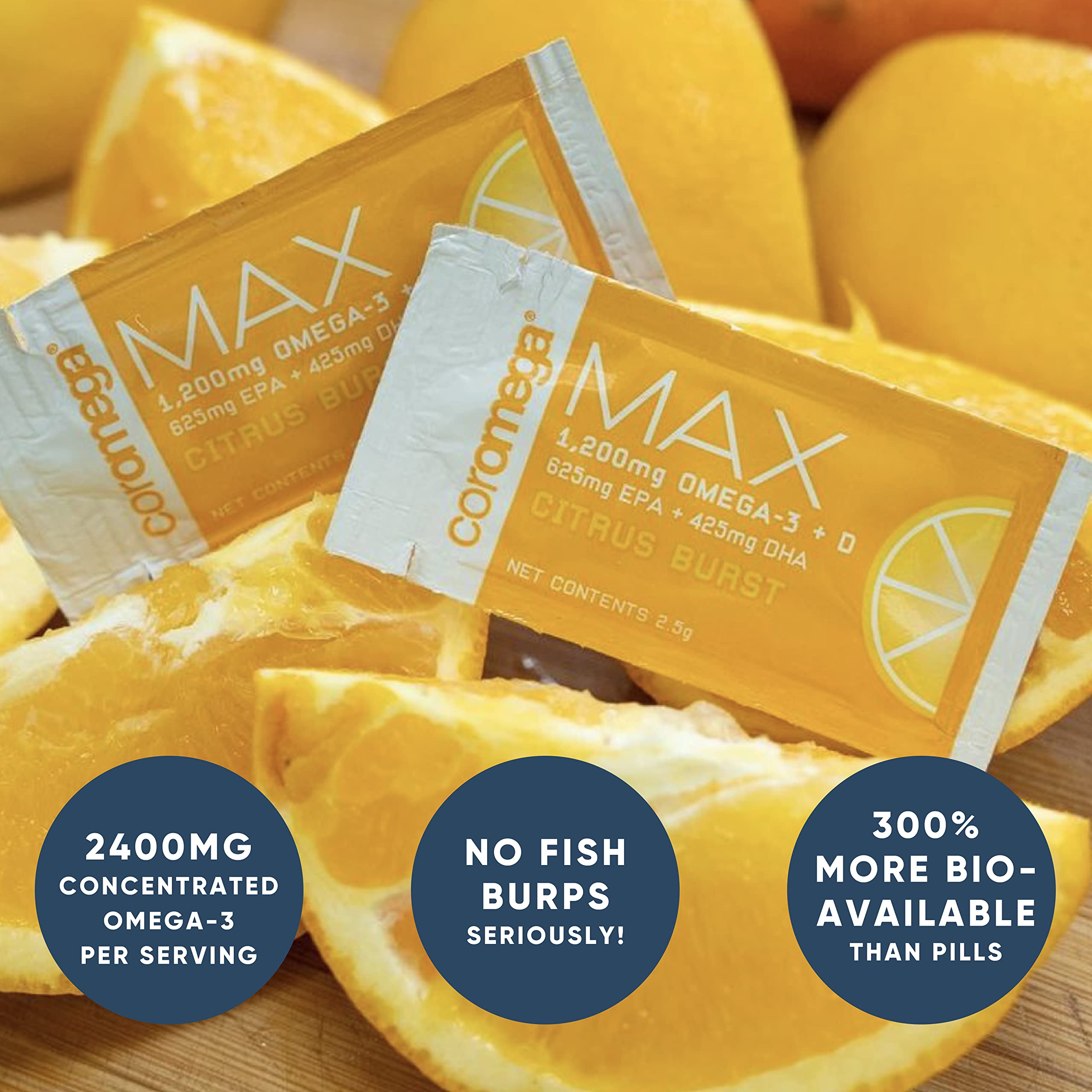 Coromega MAX High Concentrate Omega 3 Fish Oil, 2400mg Omega-3s with 3X Better Coromega