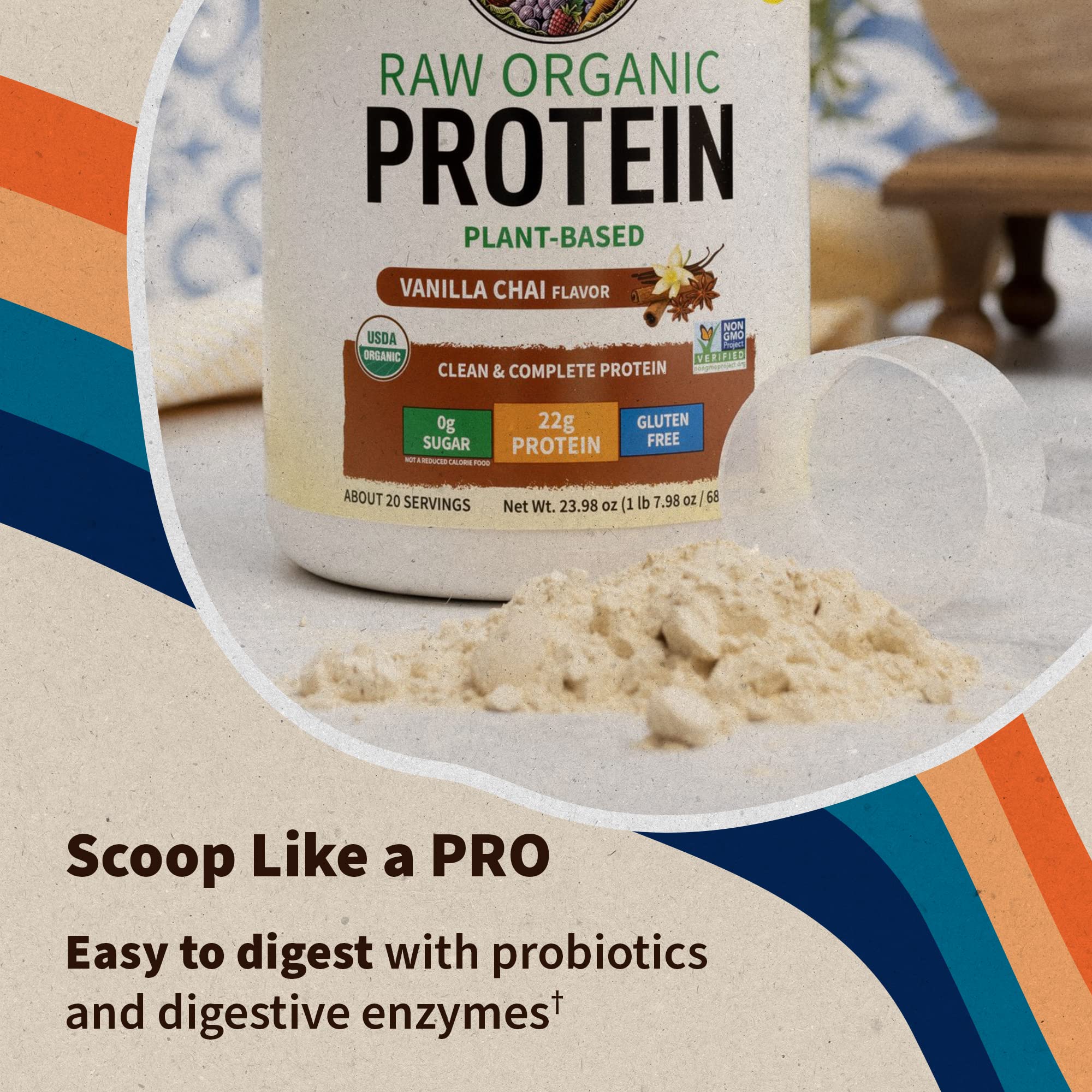 Garden of Life, Organic Vegan Vanilla Chai Protein Powder -22g Complete Plant Based Raw Garden of Life