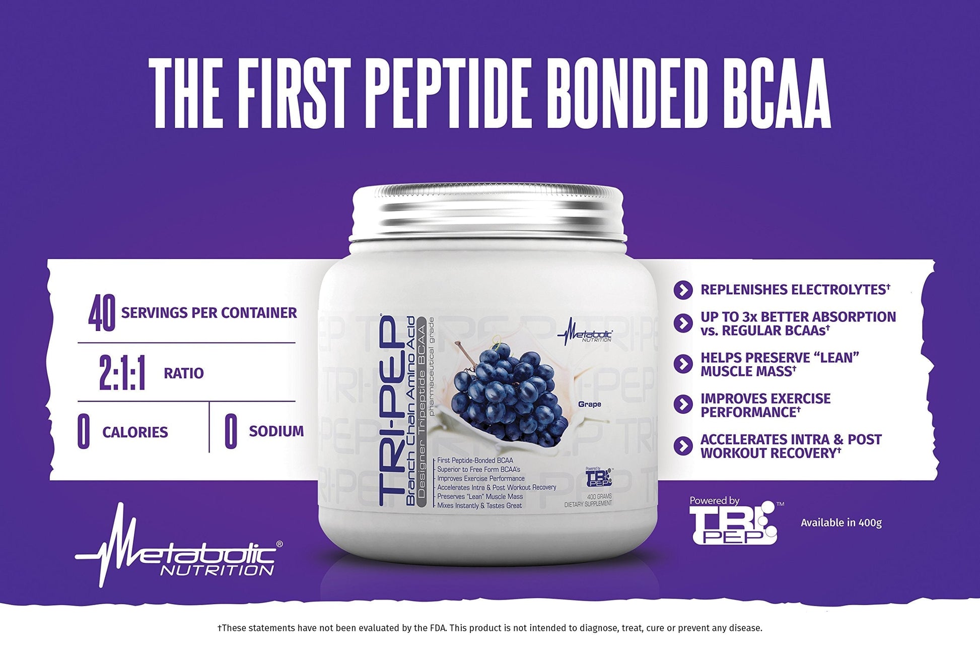 Metabolic Nutrition | TRIPEP - Tri-Peptide Branch Chain Amino Acid, BCAA Powder Metabolic Nutrition