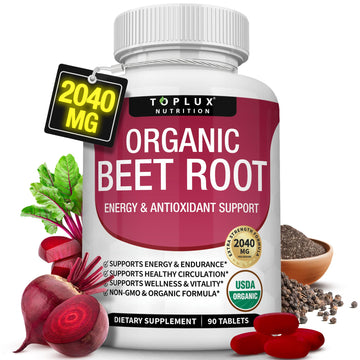 Organic Beet Root Powder Tablets - 2040mg Natural Nitric Oxide Beets to Support, Energy