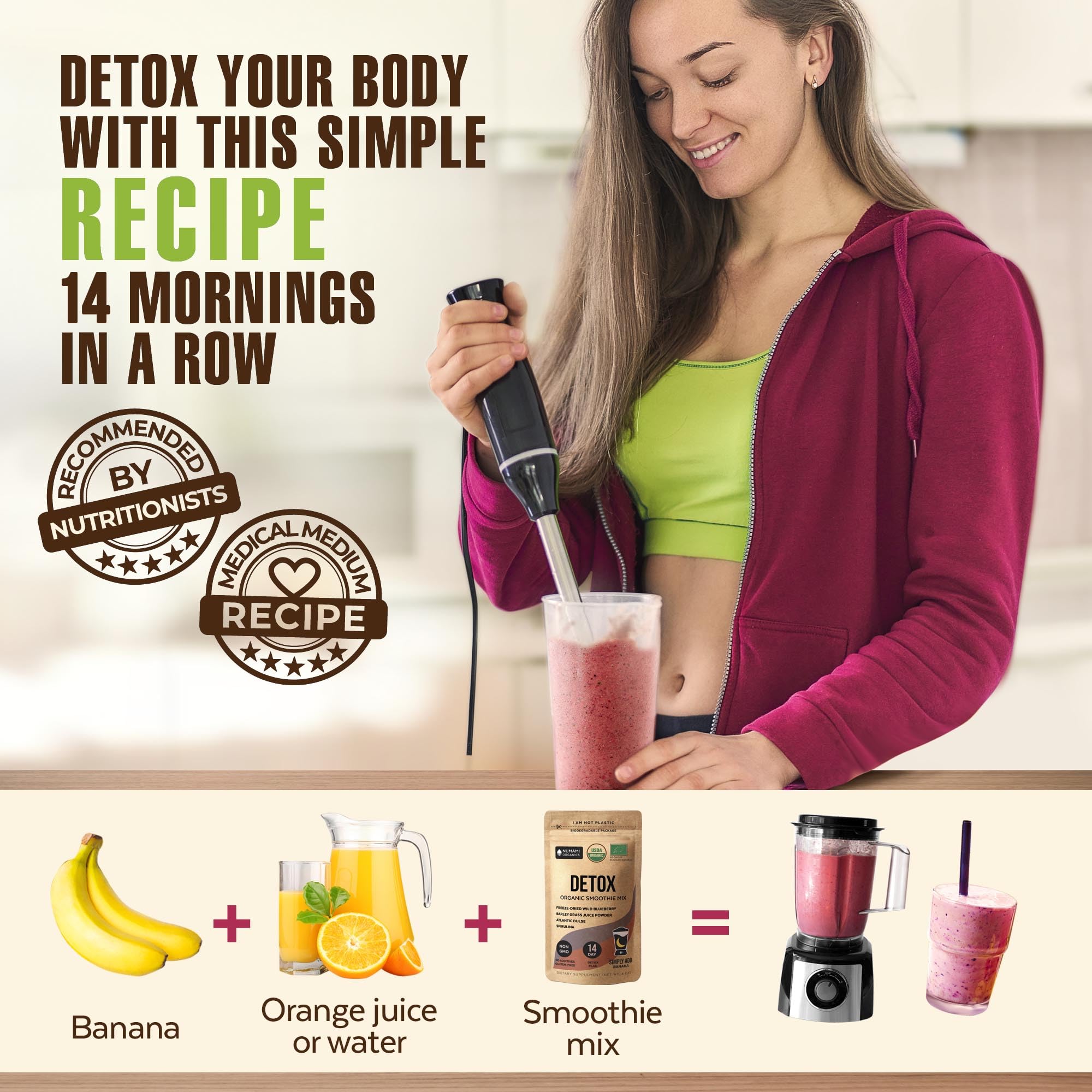 Numami Organic Detox Blueberry Smoothie Powder with Healthy Spirulina, Atlantic Dulse Numami