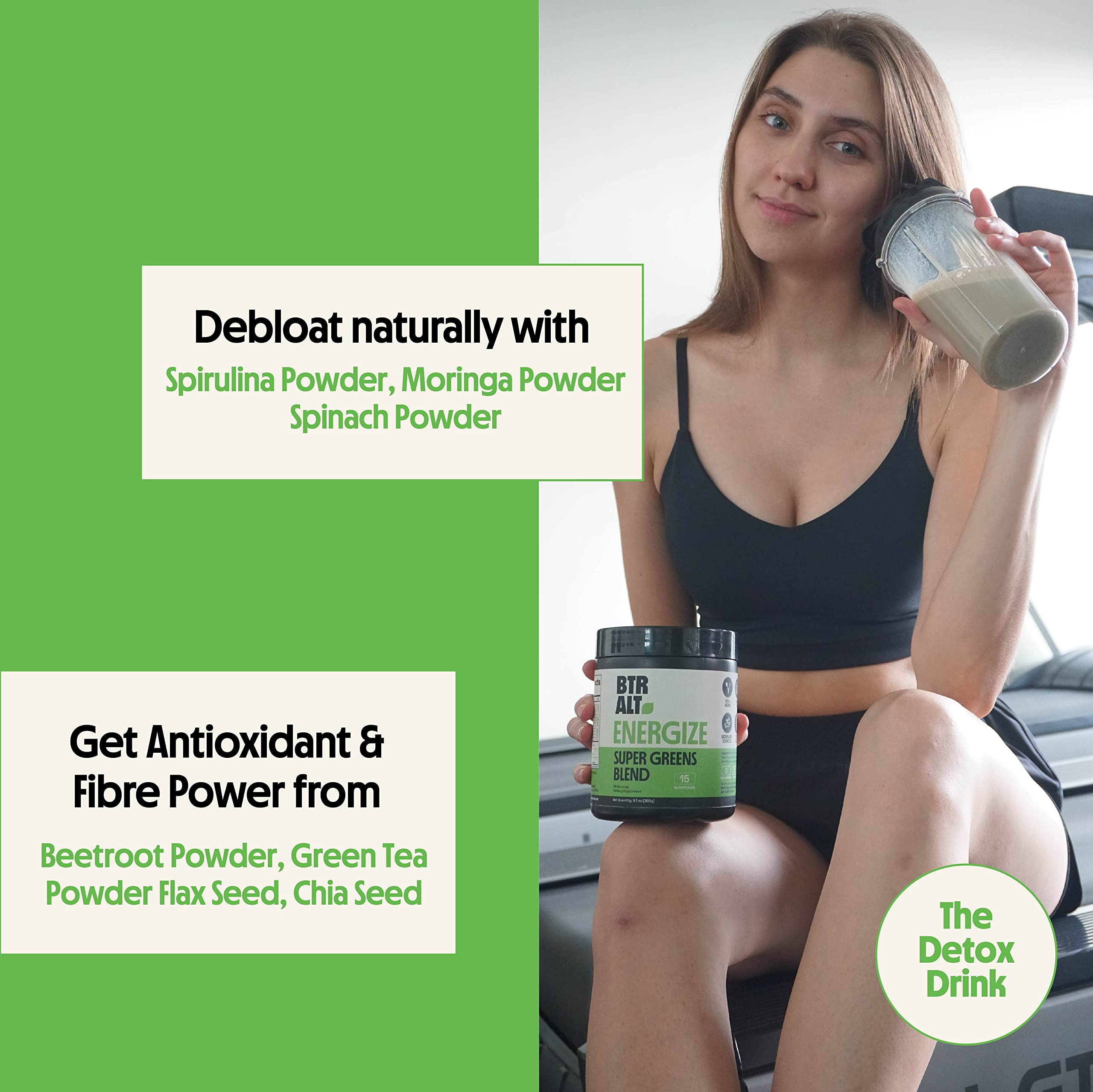 Better Alt Greens Powder, Helps Reduce Bloating, 15 Super Greens- Blend of Spirulina Better Alt