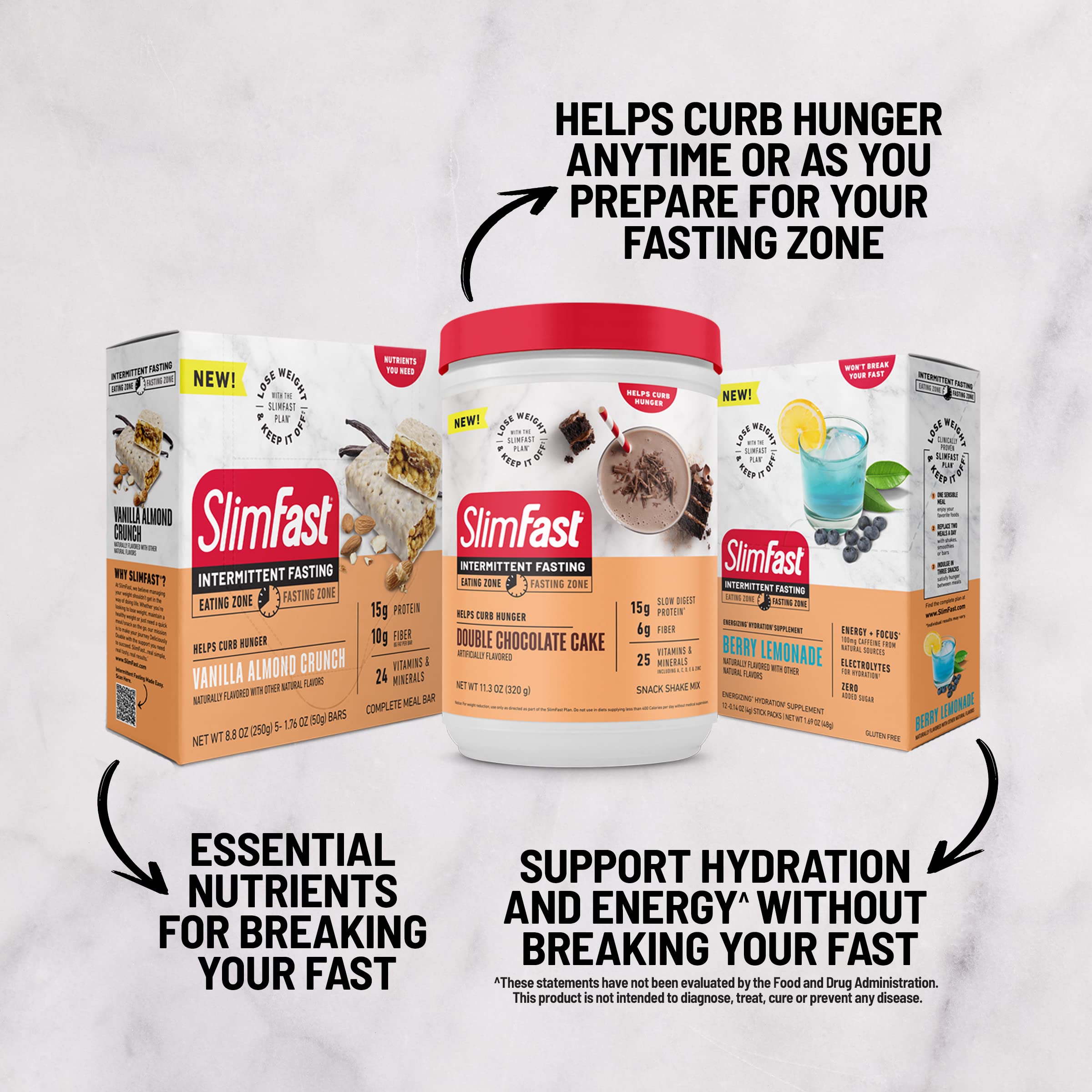 SlimFast Intermittent Fasting, Casein Protein Powder, Biotin with Vitamin & Mineral Bend SlimFast