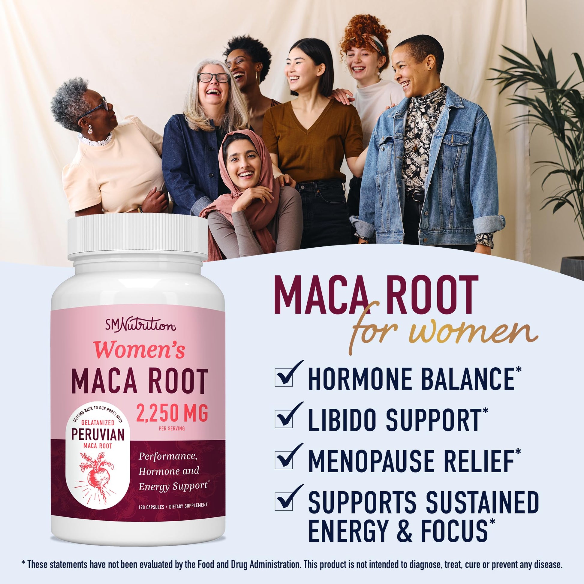 Organic Maca Root Capsules for Women | 2250MG Extra Strength | Red, Black & Yellow SMNutrition