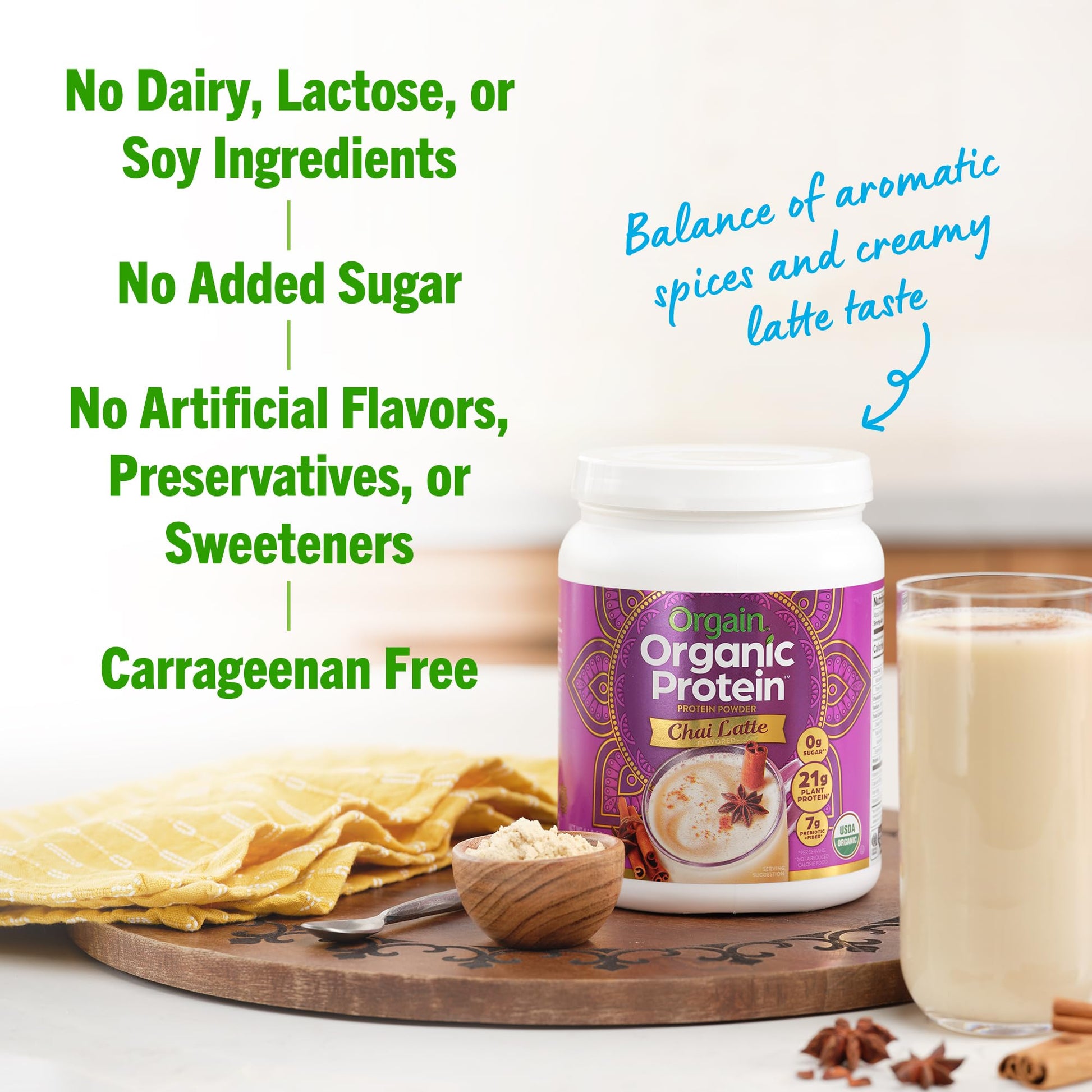 Orgain Organic Vegan Protein Powder, Chai Latte - 21g Plant Based Protein, Gluten Free Orgain