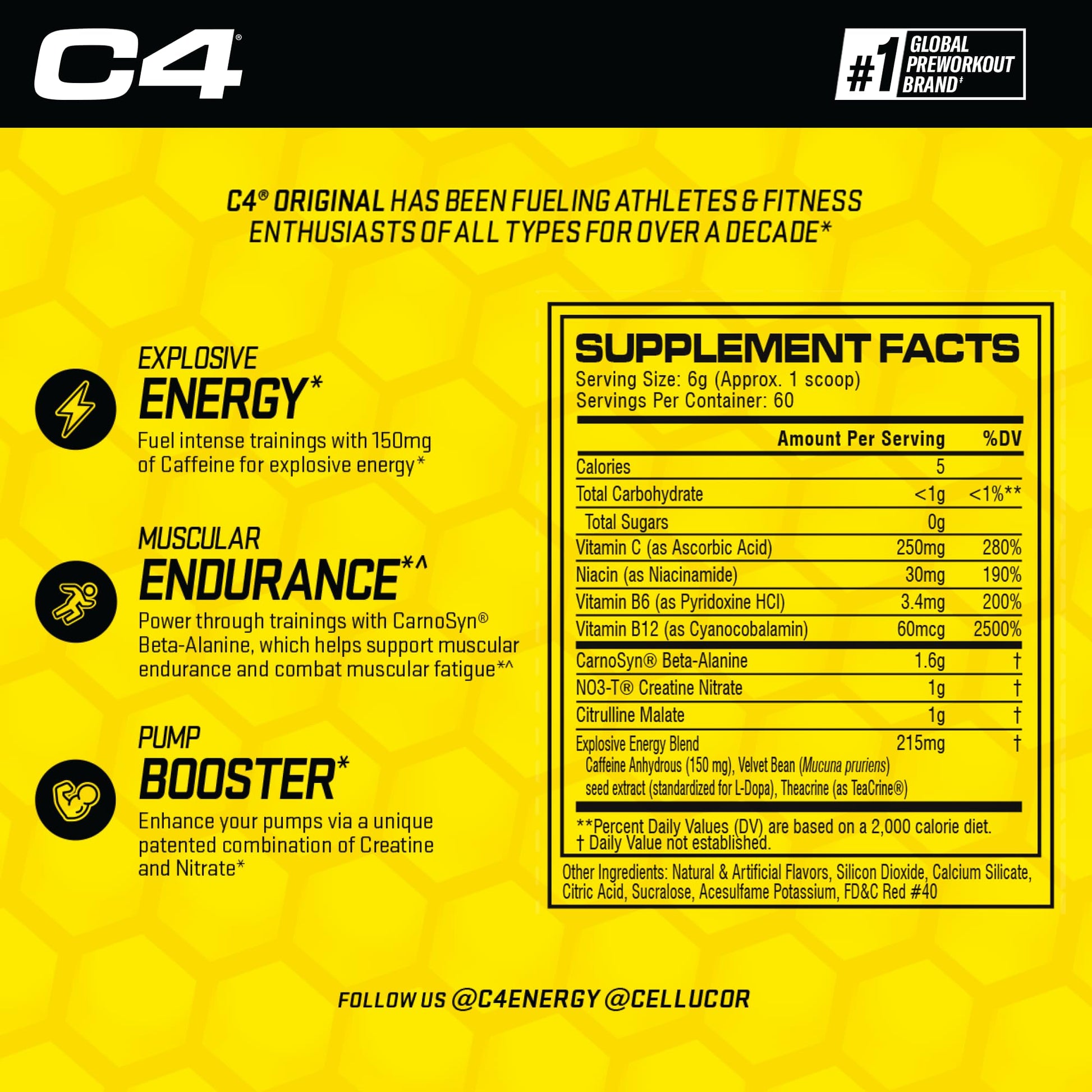 C4 Original Pre Workout Powder Fruit Punch - Vitamin C for Immune Support - Sugar Free Cellucor