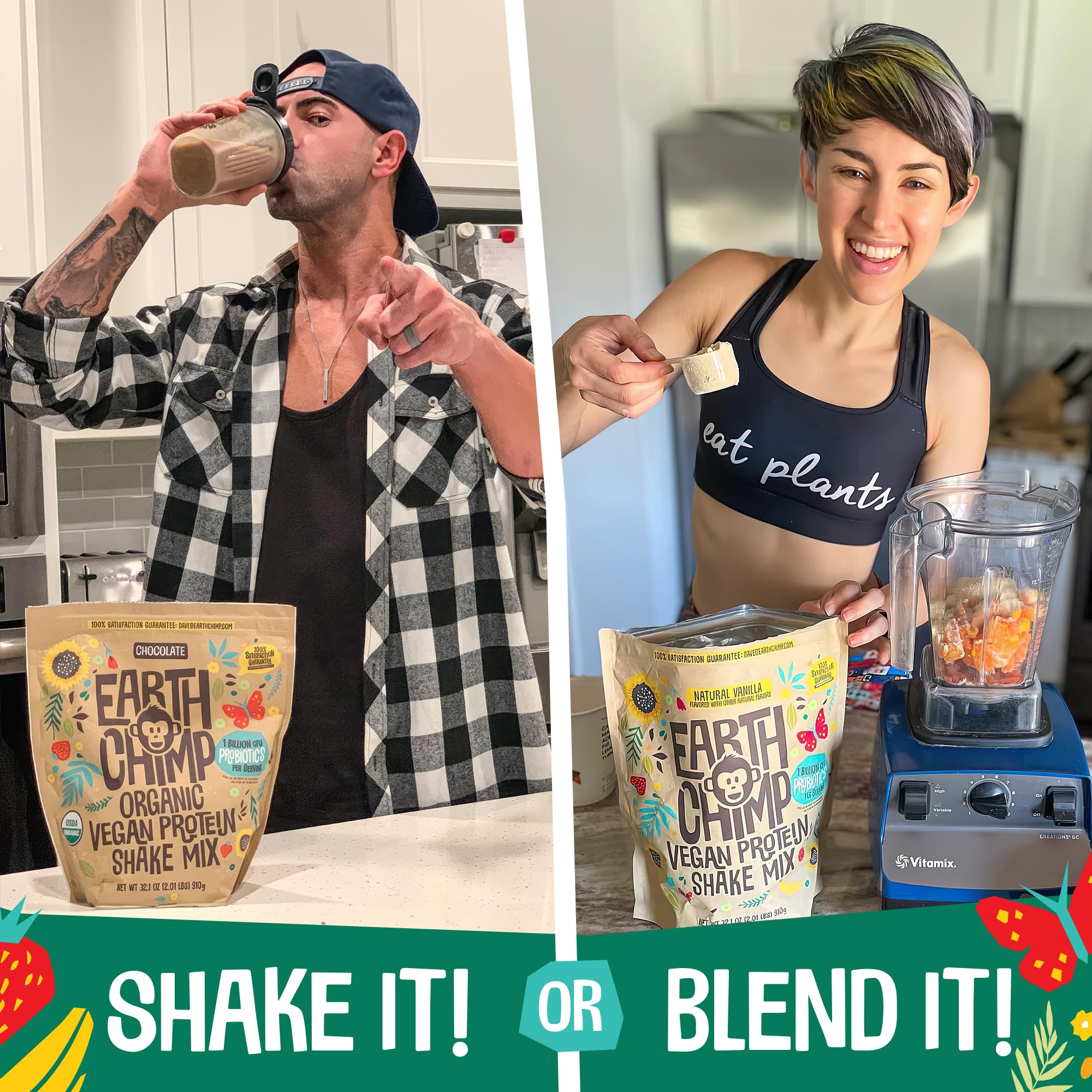 EarthChimp Organic Vegan Protein Powder - with Probiotics - Non GMO, Dairy Free EarthChimp