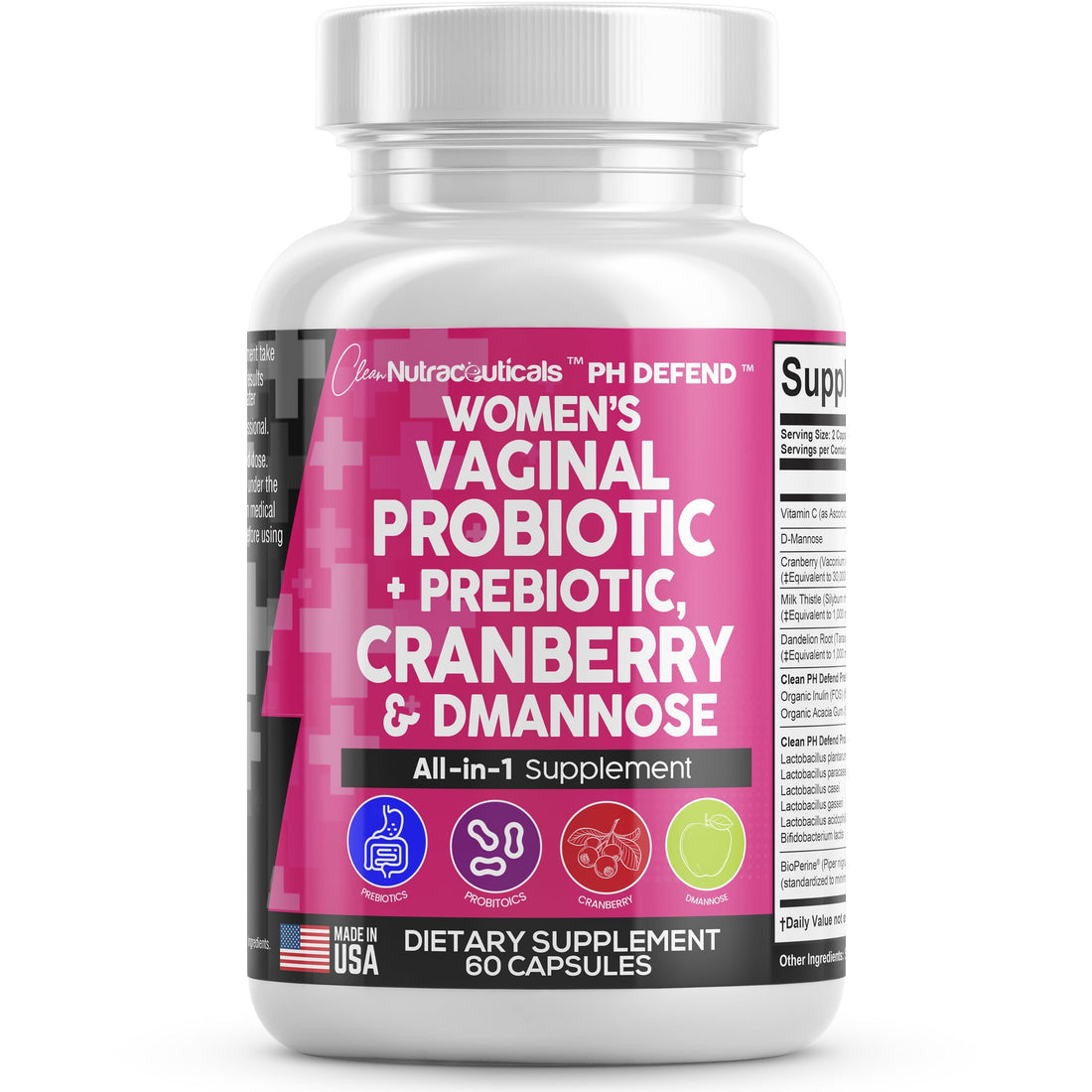 Vaginal Probiotics For Women + Prebiotics 20 Billion Cranberry Pills 30,000mg w/ D-Manno